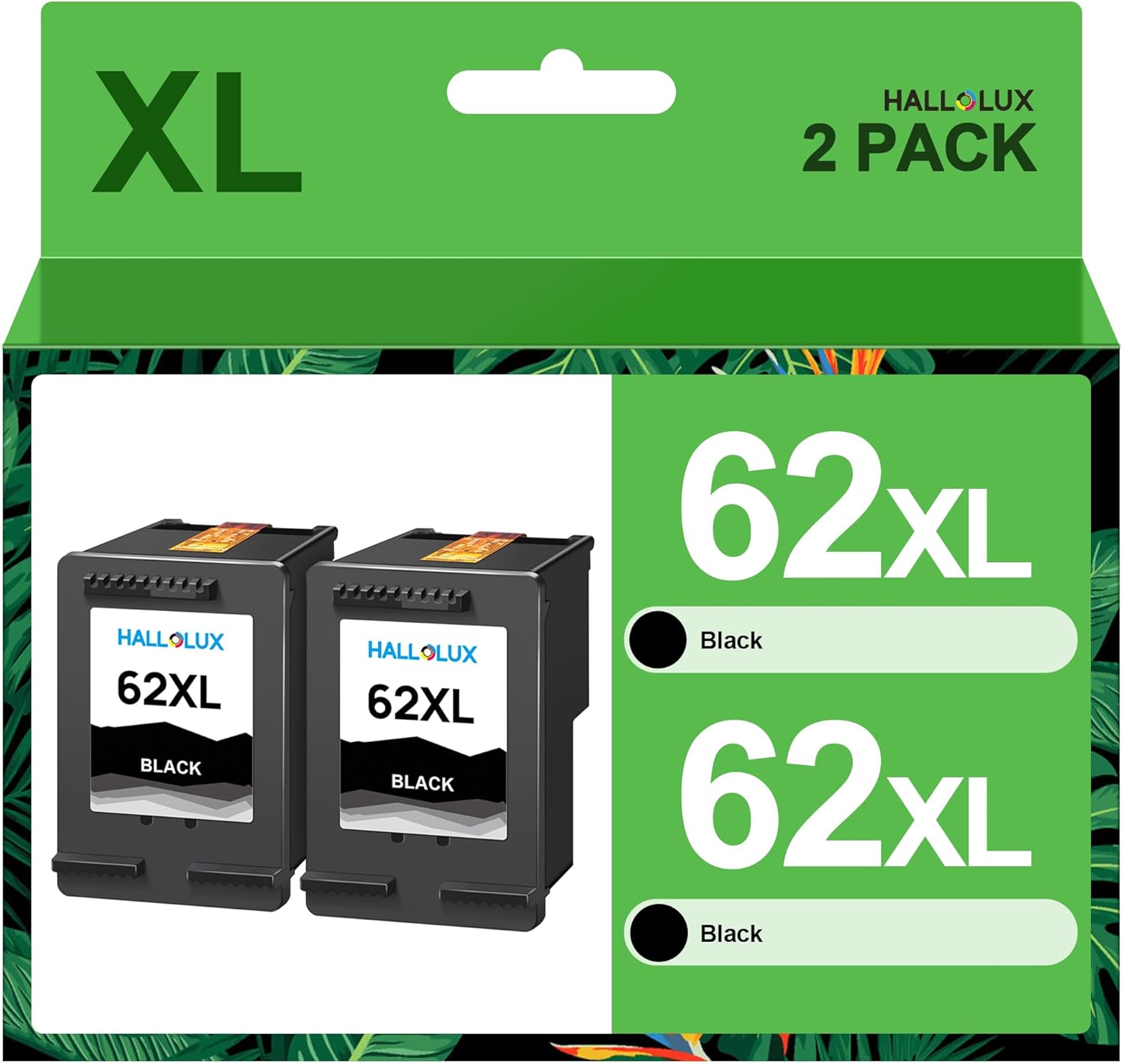 HALLOLUX 62XL Nero Cartucce Alta capacità, Sostituzione per HP 62 62 XL per HP ENVY 5540 5545 7640 5542 5546 5640 5548 5740 OfficeJet 200 250 5740 5742 Stampanti (2-Pack)