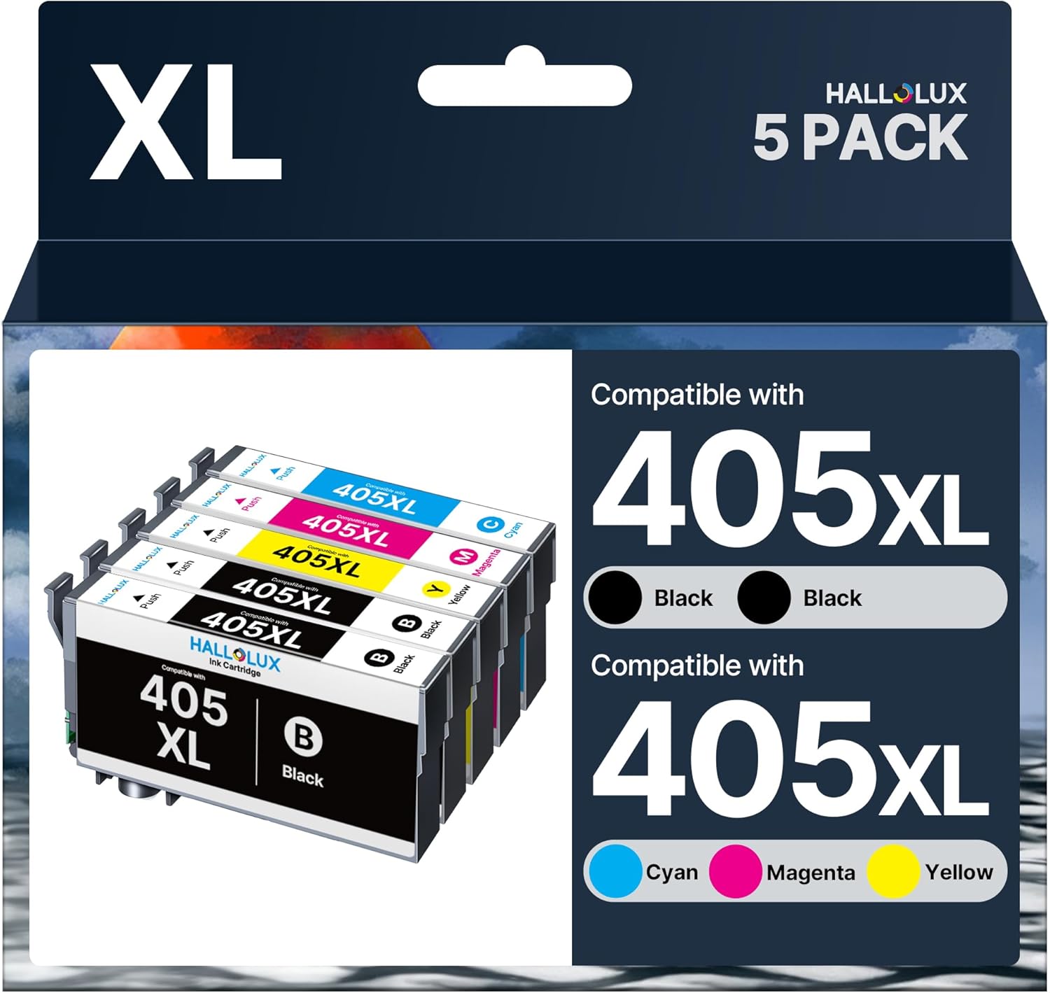 HALLOLUX 405XL Cartucce Compatibili per Epson 405 XL 405XL Compatibili per Epson Workforce Pro 3825DWF WF-7830DTWF WF-3820DWF WF-4830DTWF WF-4820DWF WF-4825DWF WF-7835DTWF WF-7840DTWF(5 Pack)