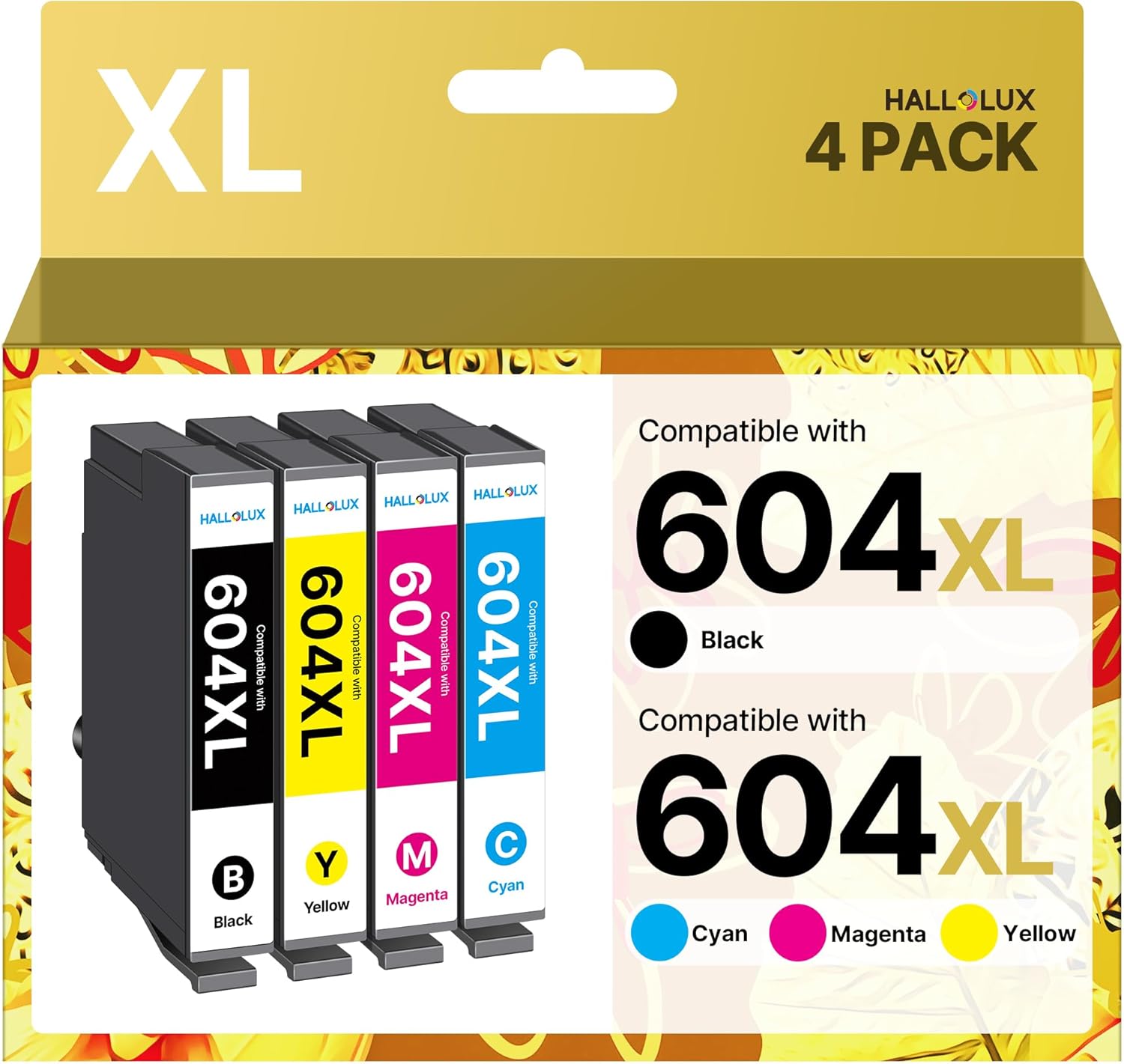 HALLOLUX 604XL Cartucce d'inchiostro Compatibili per Cartucce Epson 604 XL 604XL per Epson XP-2200 WF-2910 WF-2930 XP-2205 XP-3200 XP-3205 XP-4205 XP-4200 WF-2950DWF WF-2935DWF WF-2930DWF (4-Pack)