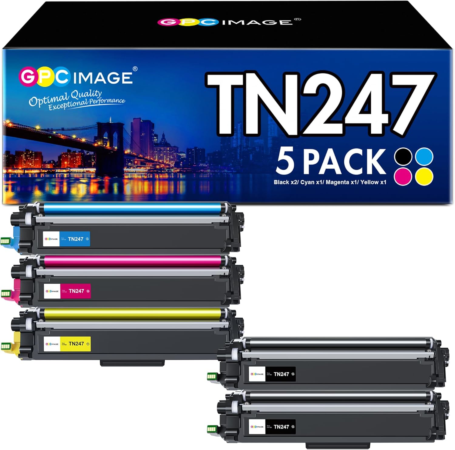 GPC Image TN247 Compatible Cartouche de Toner Remplacement pour Brother TN-243CMYK TN243CMYK pour DCP-L3550CDW MFC-L3750CDW MFC-L3730CDN MFC-L3710CW MFC-L3770CDW (Noir Cyan Magenta Jaune, 5-Pack)