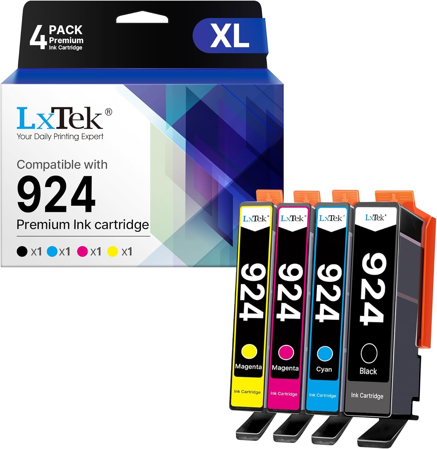 LxTek 924 Cartouches d'encre pour HP 924 Cartouches Compatibles pour HP OfficeJet 8120e 8122e 8124e 8125e pour OfficeJet Pro 8130e 8132e 8134e 8138e 8139e (4 Pack, Pas avec Puce)