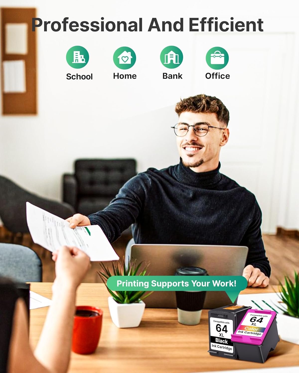 SHEENGO Remanufactured 64XL Ink Cartridges Work for Envy Photo 7855 7858 7155 7158 6255 6258 Inspire 7200e 7900e 7955e Tango X Terra(1 Black, 1 Color)