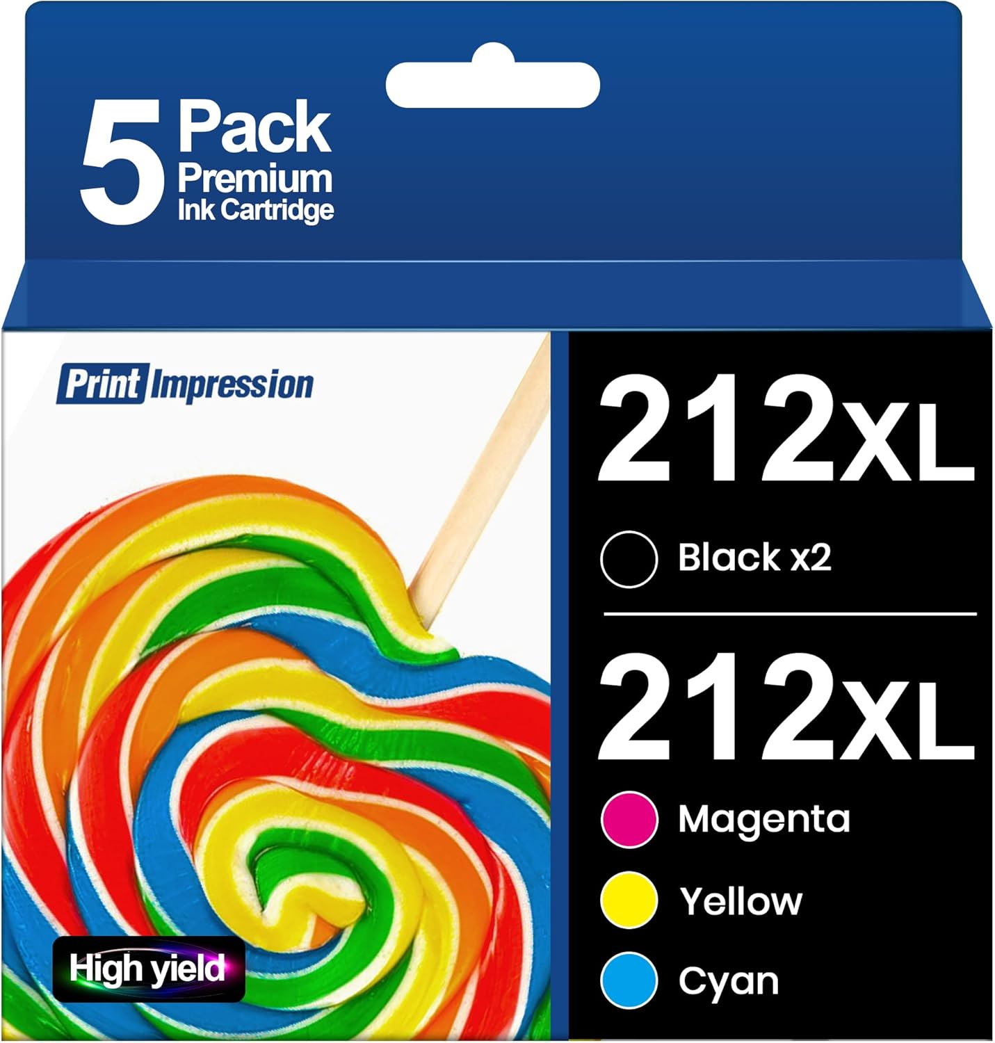 PrintImpression 212XL Ink 212 XL High Capacity Combo Pack T212 T212XL Remanufactured for Epson 212 Ink Cartridges to Use with XP-4100 XP-4105 WF-2830 WF-2850 (2 Black, 1 Cyan, 1 Magenta, 1 Yellow, 5 Pack)
