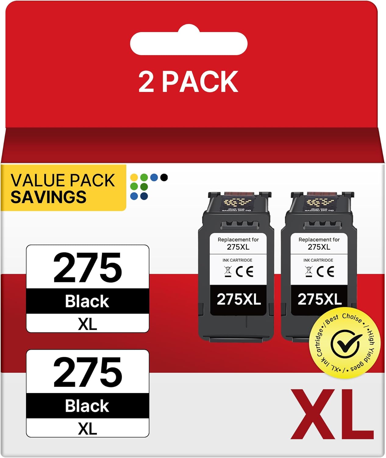 VOREDO PG-275 XL Black Ink Cartridge PG-275XL for Canon 275 Black Ink 275XL Ink Cartridges for Canon Printers Pixma TR4720 TS3722 TS3500 TS3520 TS3522 TR4700 TR4722 TS3720 (2 Black)