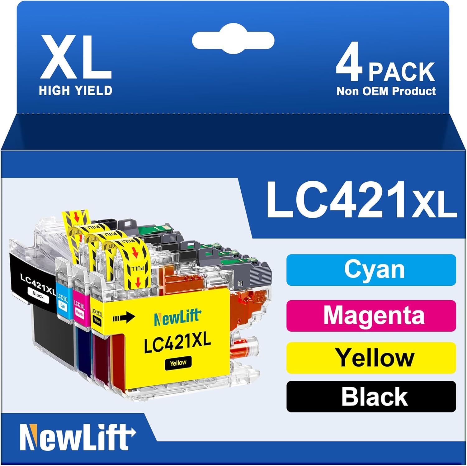 NewLift LC421XL LC-421XLVAL Tintenpatronen Kompatibel für Brother LC421XL 421XL für Brother DCP-J1050DW MFC-J1010DW DCP-J1140DW Patronen(Schwarz, Cyan, Magenta,Gelb, 4er-Pack)