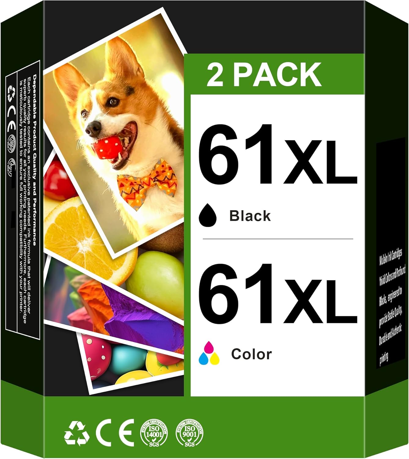 VOREDO 61XL High Yield Replacement for HP Ink 61 61XL for HP 61 Ink Cartridge Combo Pack Works for Envy 4500 4501 4502 5530 Officejet 4630 4635 Deskjet 1000 1010 1510 2540 Printer(1 Black, 1 Tri-Color)