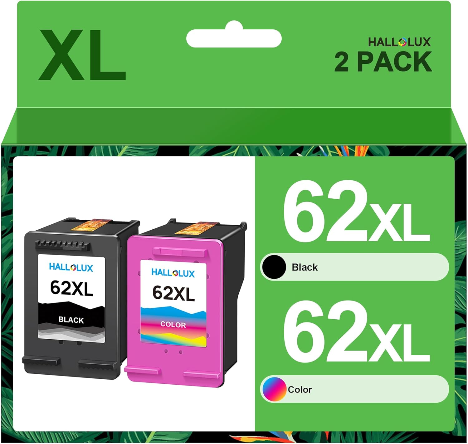 HALLOLUX 62 XL 62XL Cartucce d'inchiostro Sostituzione per HP 62 Nero e Colore per ENVY 5540 5547 5640 7640 5644 5646 per Officejet 200 250 5740 5742 5744 (2-Pack)