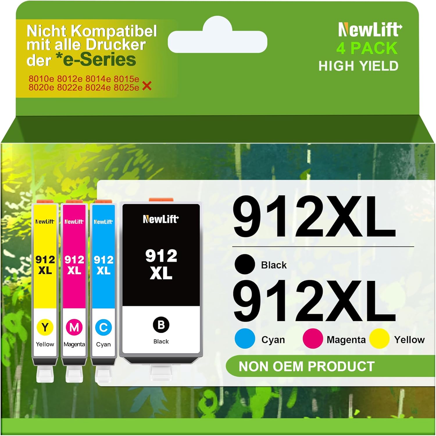 NewLift 912XL für HP 912 Druckerpatronen Kompatibel für HP 912 HP 912 XL Multipack für HP Officejet Pro 8022 Patronen für HP officejet pro 8020 8012 8010(Schwarz Cyan Magenta Gelb,4er-Pack)