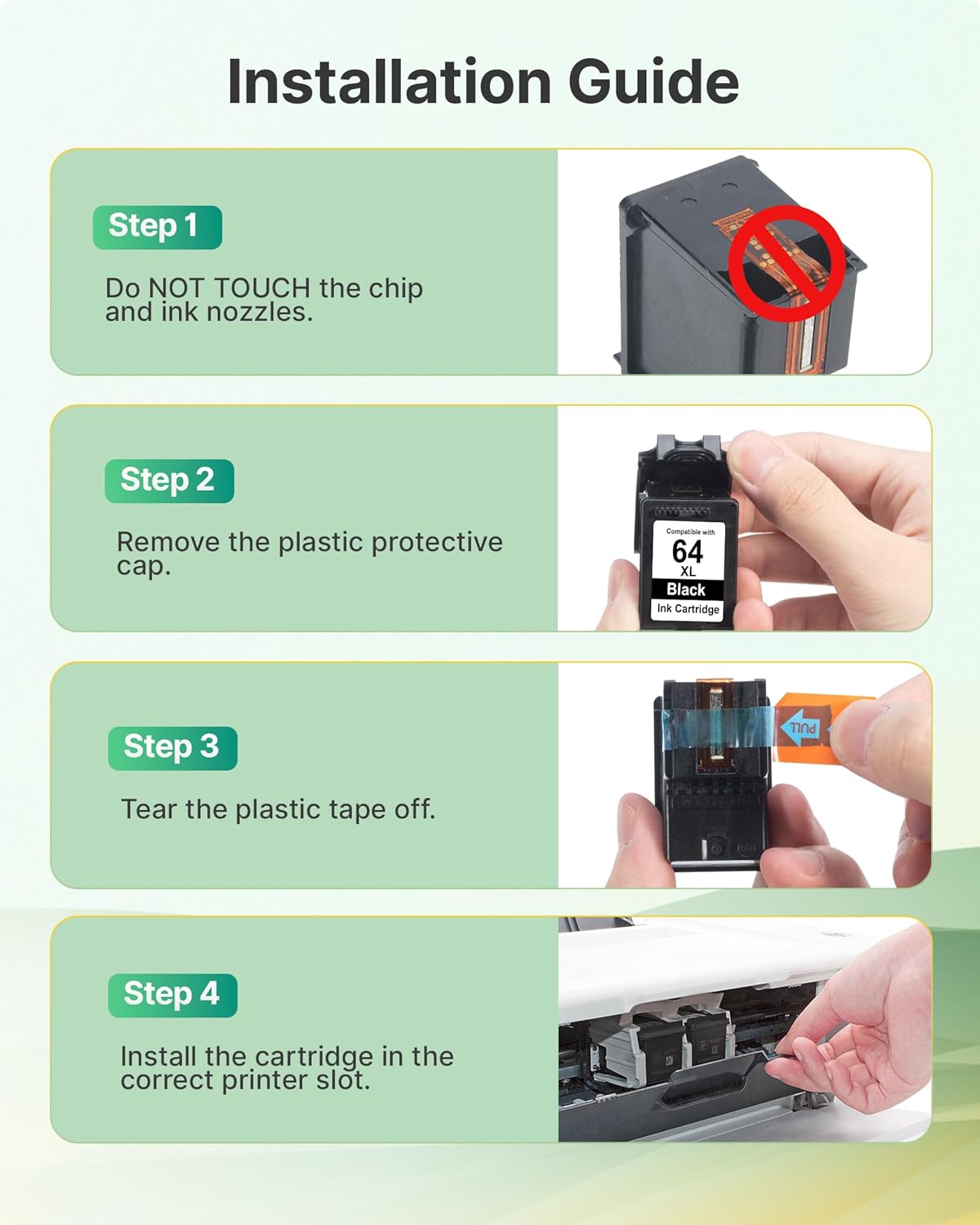 SHEENGO Remanufactured 64XL Ink Cartridges Work for Envy Photo 7855 7858 7155 7158 6255 6258 Inspire 7200e 7900e 7955e Tango X Terra(1 Black, 1 Color)