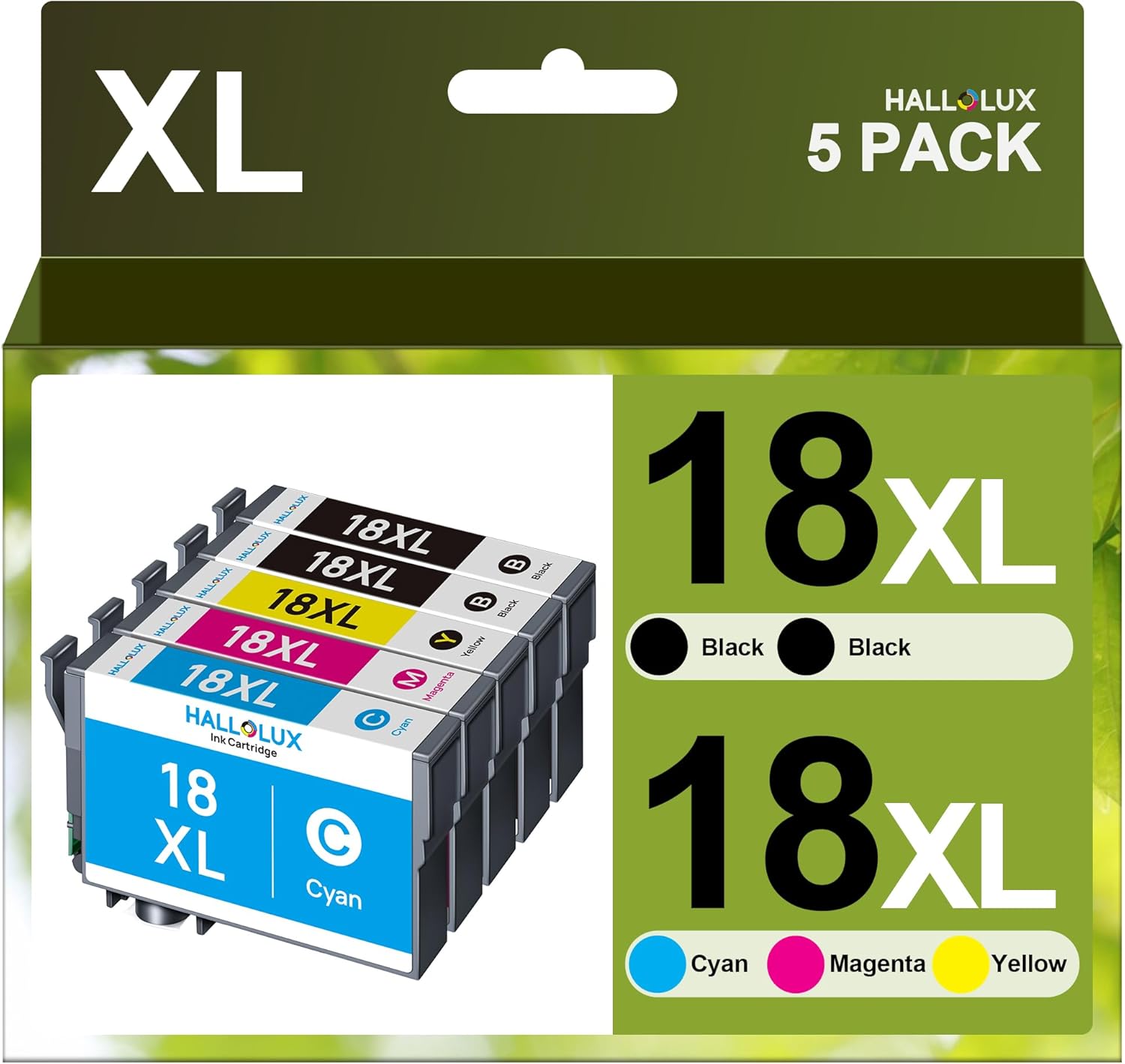 HALLOLUX 18 XL Confezione da 5 Compatibili per Epson 18XL 18 Cartucce per Expression Home XP-322 XP-305 XP-215 XP-225 XP-412 XP-422 XP-415 XP-325 XP-312 (2Nero 1Ciano 1Magenta 1Giallo)