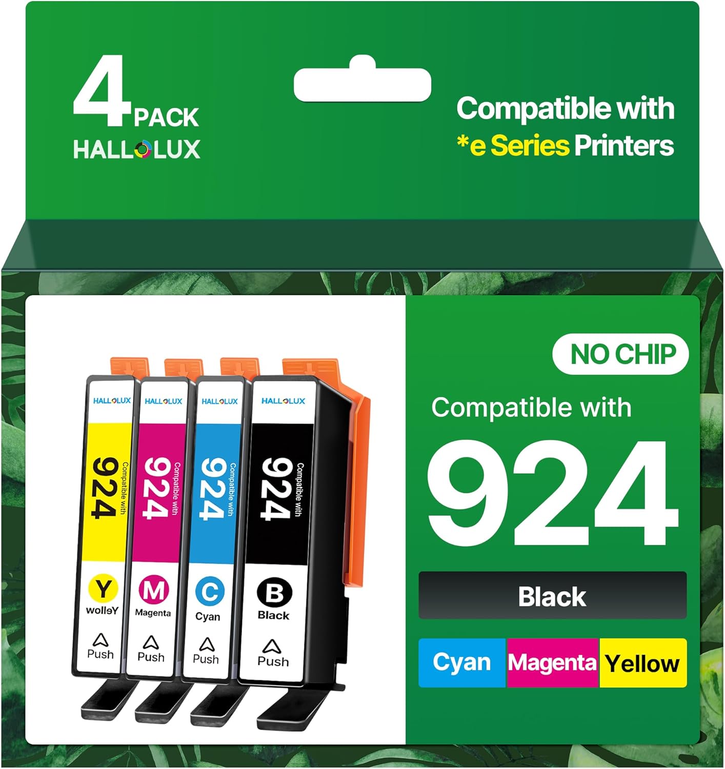 HALLOLUX Cartucce 924 (Senza Chip) Compatibili per HP 924 per OfficeJet Pro 8122e 8130e 8124e 8125e 8132e 8134e 8135e 8138e 8139e 8123e 8133e OfficeJet Pro 8120 (4 Pack)