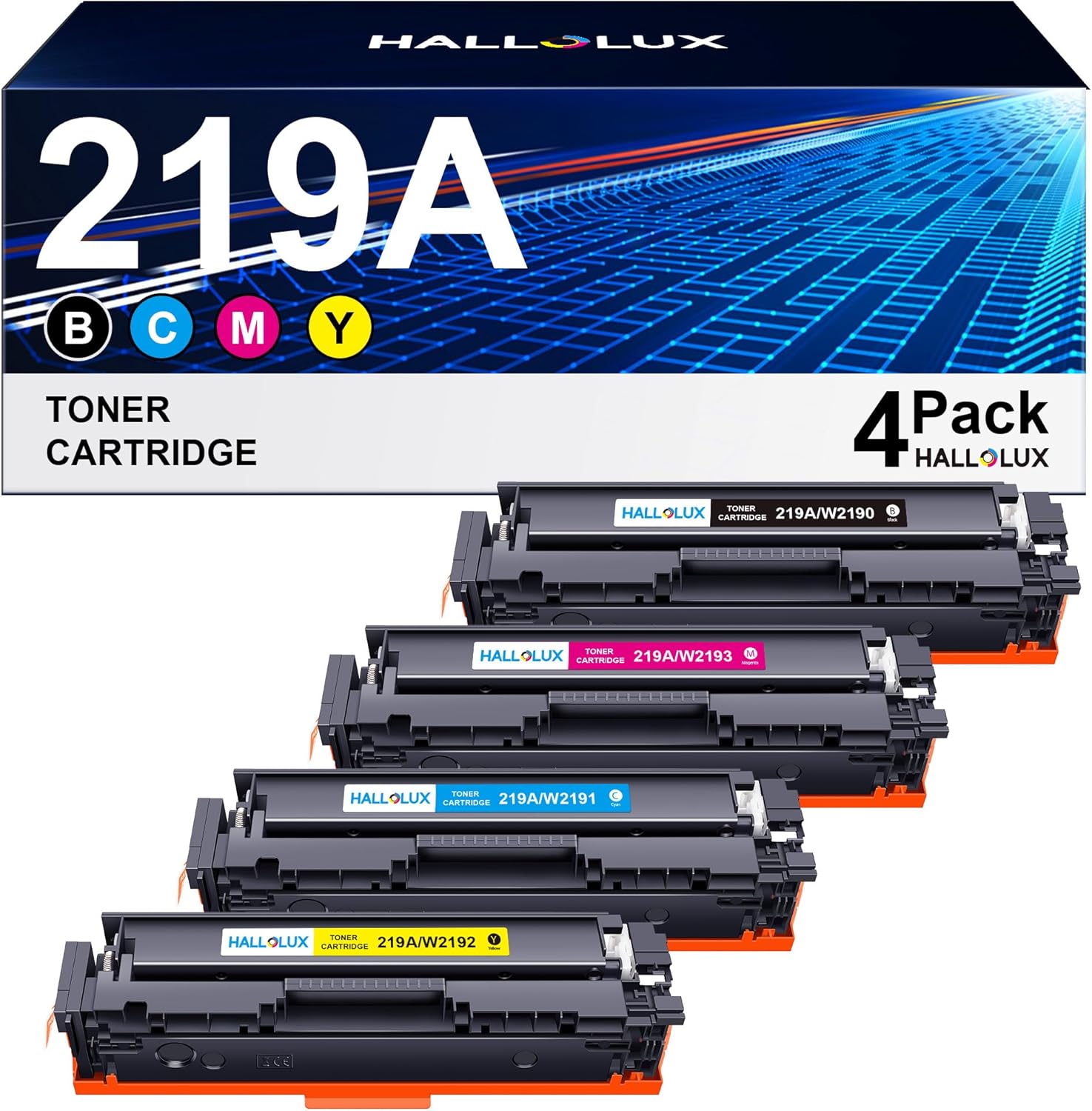 HALLOLUX 219A Toner Kompatible für HP 219A Toner Set für HP Color Laserjet Pro MFP 3302FDWG 3302FDNG 3302SDWG 3202DW 3302FDW 3302SDW 3302FDN 3302FDWG 3202DN W2190A W2191A W2192A W2193A
