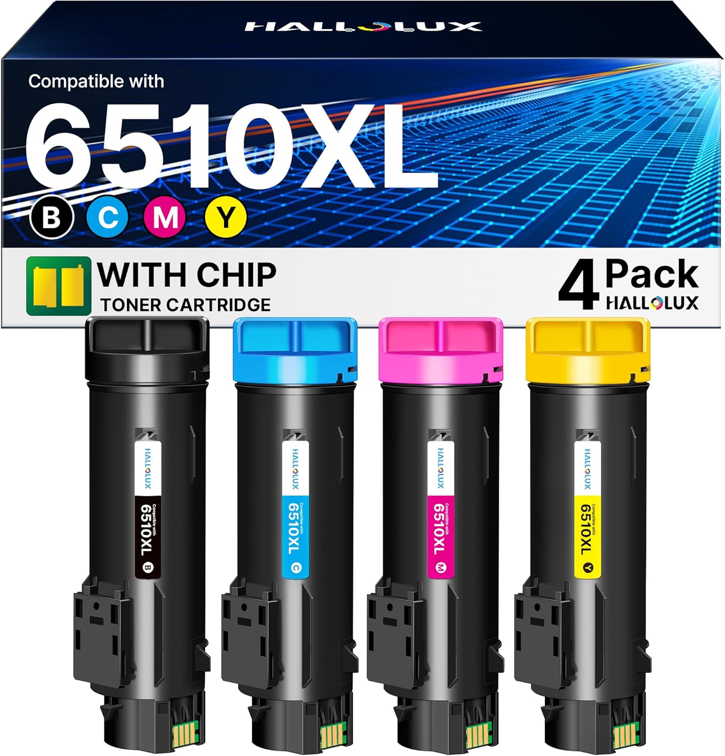 HALLOLUX 6510 6515 Toner Kompatible für Xerox Phaser 6510XL 6515XL Tonerkassette für Xerox WorkCentre 6510N 6510DN 6510DNI 6515N 6515DN 6515DNI Drucker(4er-Pack,1 Schwarz 1 Cyan 1 Gelb 1 Magenta)