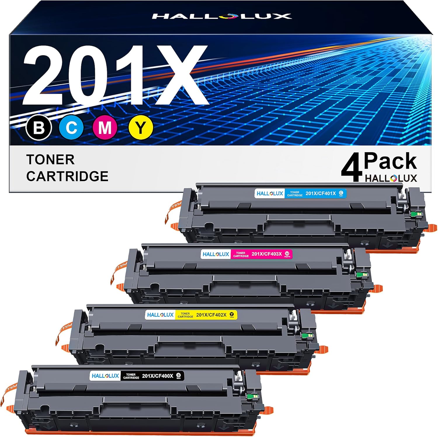 201X 201A Cartuchos de Tóner 201 X 201 A Compatibles para HP CF400X CF400A para HP M277dw Color Laserjet Pro MFP M277 M252dw M277n M274n M252n M252 M277c6 (Negro, Cian, Magenta, Amarillo, Pack de 4)