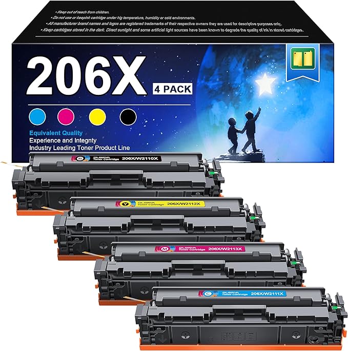 206X Toner Cartridges 4 Pack High Yield 206A | Compatible with HP Color Laserjt Pro MFP M283fdw, MFP M283cdw, Color Lasejet Pro M255dw, Color Pro M255, Color Pro MFP M282, M283 Series | W2110X