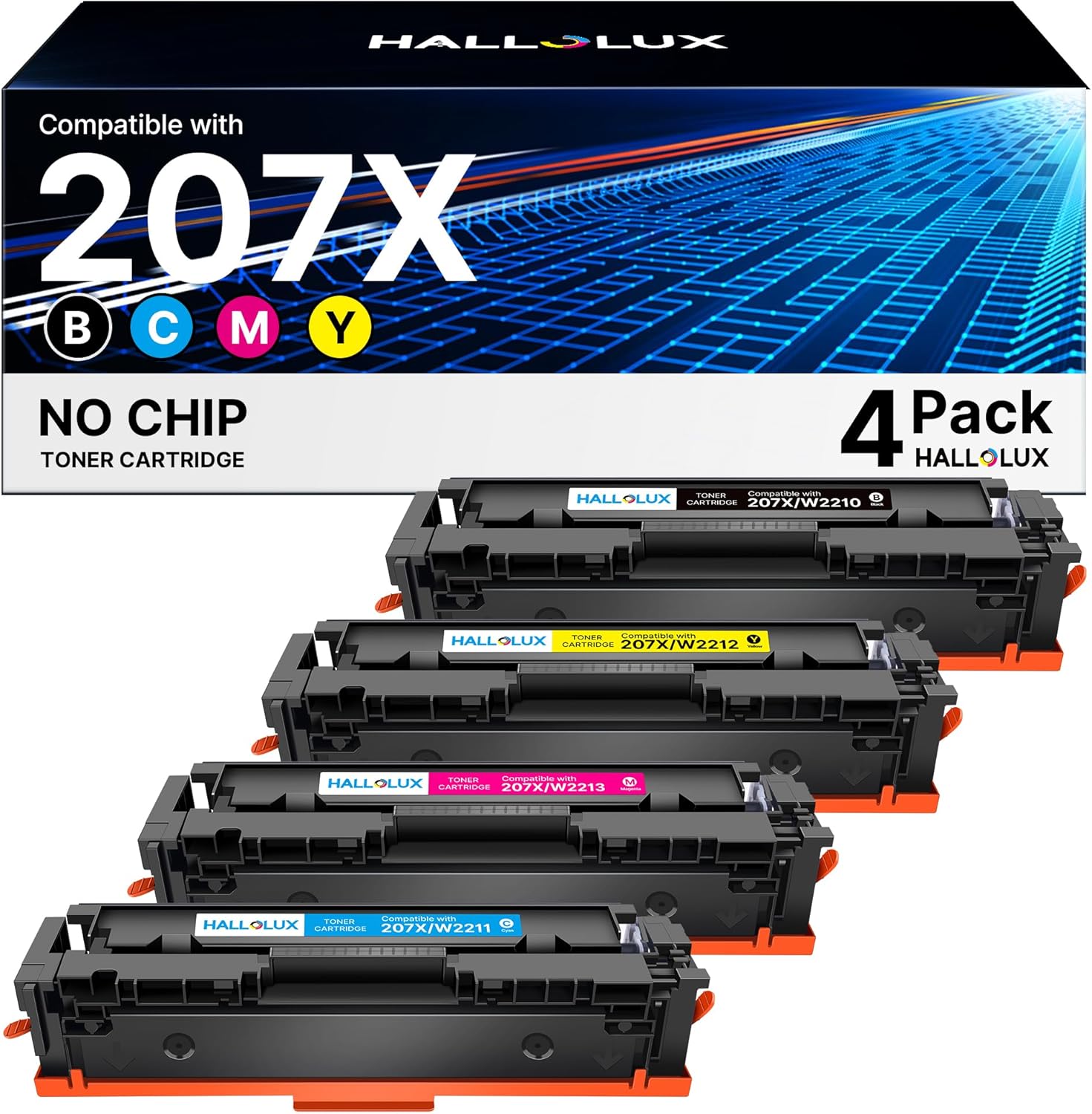 HALLOLUX 207X Cartouche de Toner Remplacement pour HP 207 207A 207X W2210X W2211X W2212X W2213X pour HP Color Laserjet Pro MFP M283fdw M255dw M255nw M283fdn M282nw (4 Pack) Marque : HALLOLUX