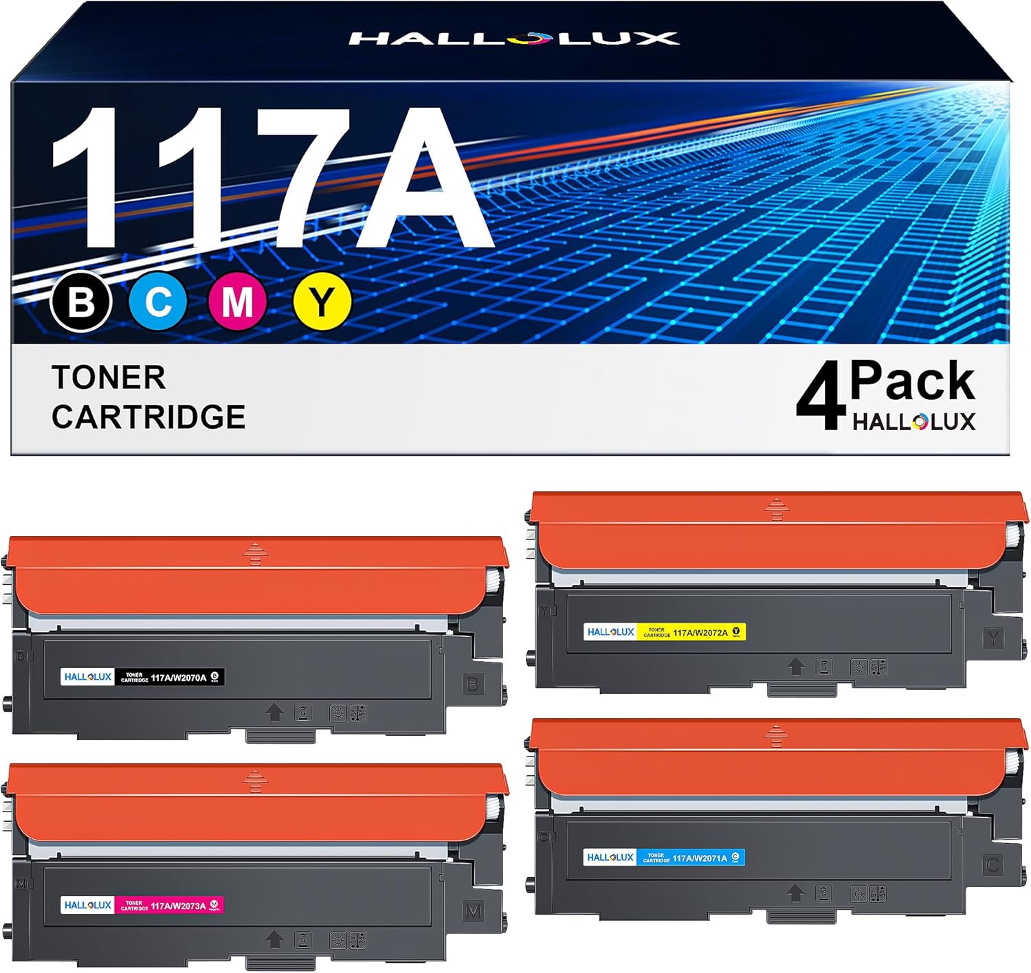 HALLOLUX 117A Cartuccia Toner Compatibile per HP 117A Multipack per Toner HP Color Laser MFP 179fwg MFP 178nwg 179fnw 178nw 179 178 Laser 150a 150nw 150w (Nero Ciano Magenta Giallo, 4-Pack)