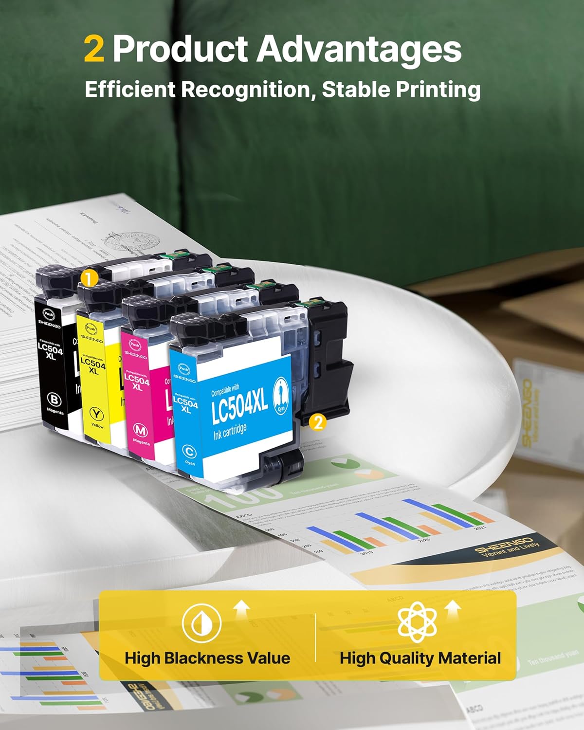 SHEENGO LC504 LC504XL Ink Cartridges MFC-J1365DW Replacement for LC504XL LC504 Ink Cartridges for MFC-J1365DW MFC-J1367DW MFC-J1355DW Printer Ink LC504 XL High Yield, 4 Pack (B/C/M/Y)