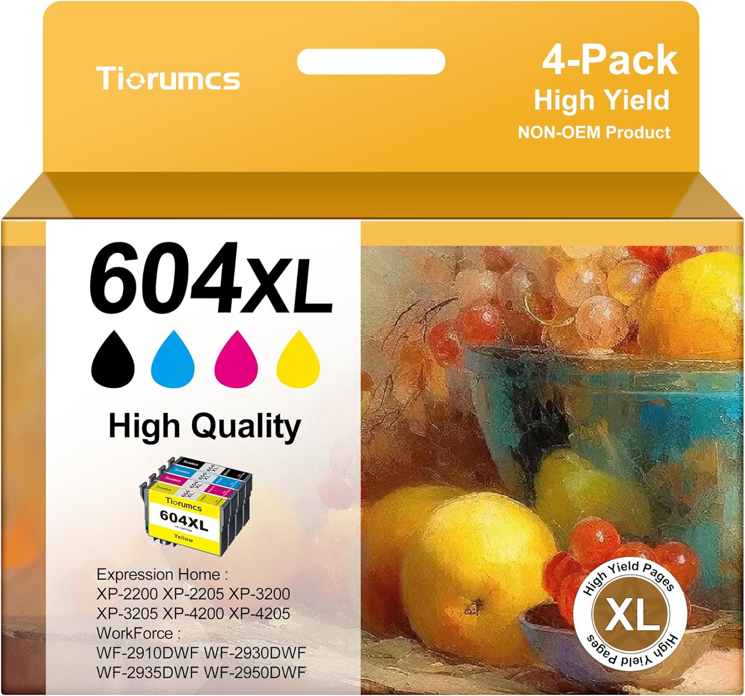 Tiorumcs 604xl Cartucho De Tinta Repuesto para Epson 604XL para XP-2200 XP-4200 XP-3200 XP-4205 XP-2205 XP-3205 para Workforce WF-2950 WF-2930 WF-2910 (1Negro 1Cian 1Amarillo 1Magenta,4 Unidades)