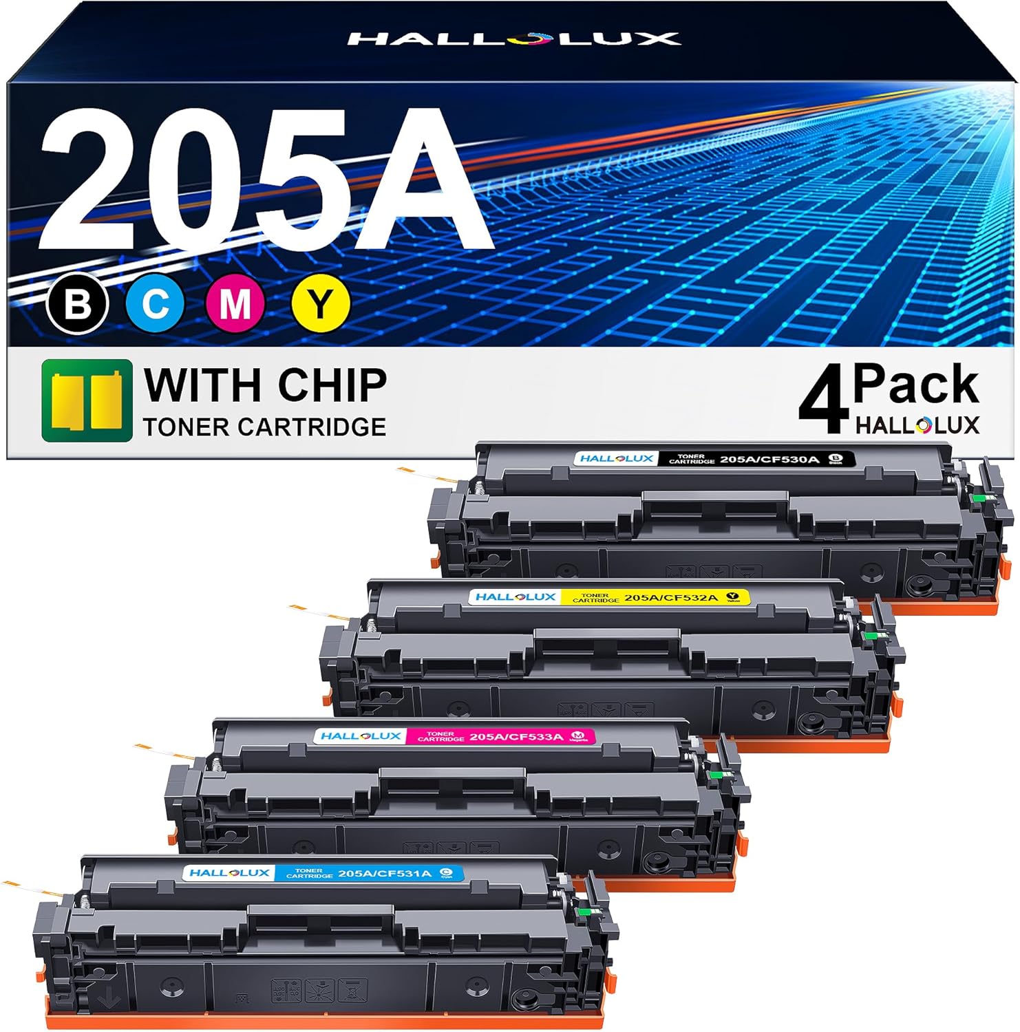 HALLOLUX 205A Toner Kompatibel für HP 205A CF530A CF531A CF532A CF533A für HP MFP M181fw Toner für HP Color Laserjet Pro MFP M180n Toner M181FW M180NW M180FW M181N M154A (4er-Pack)