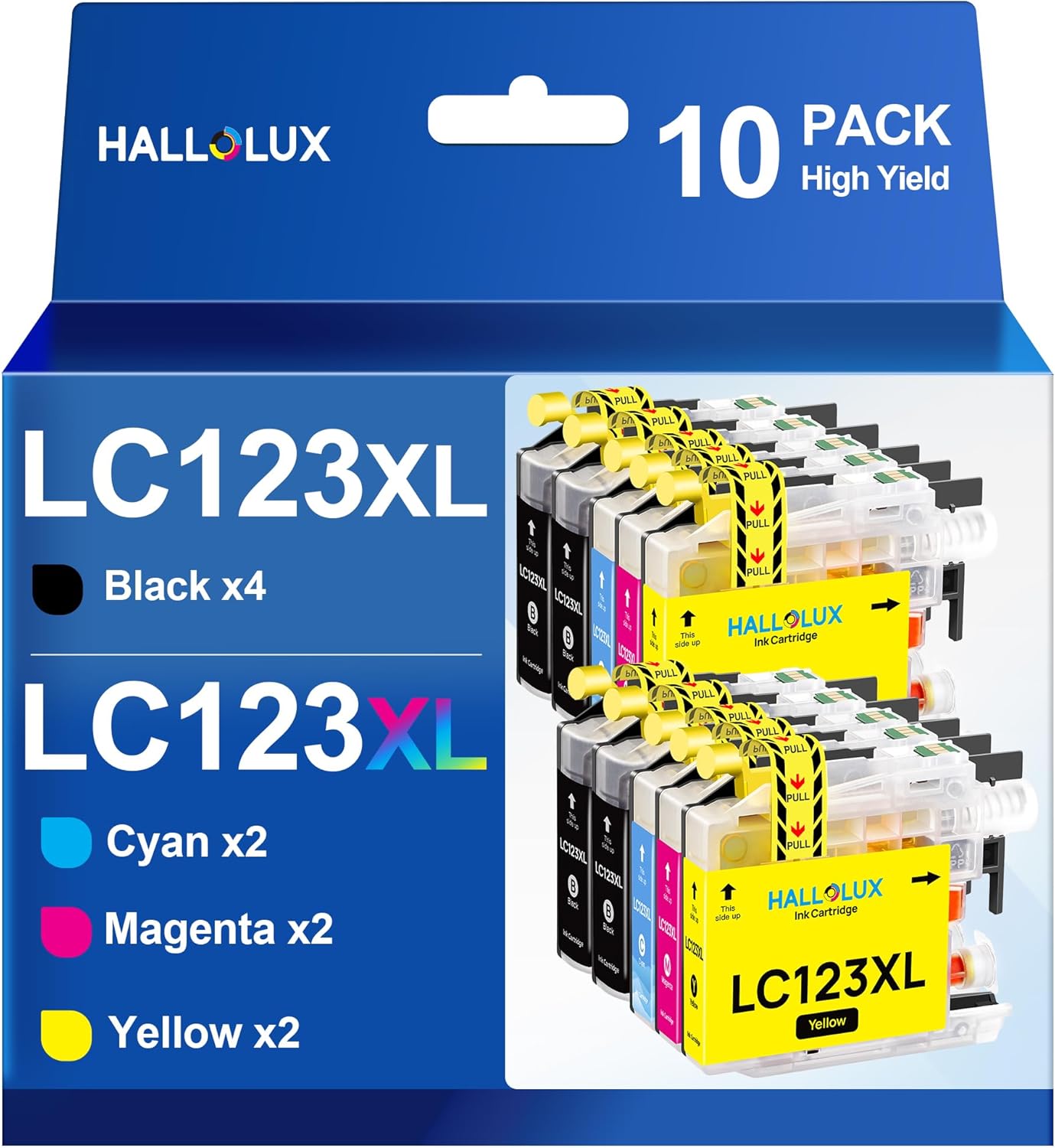 HALLOLUX LC123XL Cartucce LC123 compatibili con Brother LC123 XL Cartucce LC-123 per Brother MFC-J4410DW MFC-J6920DW DCP-J4110DW MFC-J6720DW DCP-J552DW MFC-J6520DW MFC-J870DW (confezione da 10)