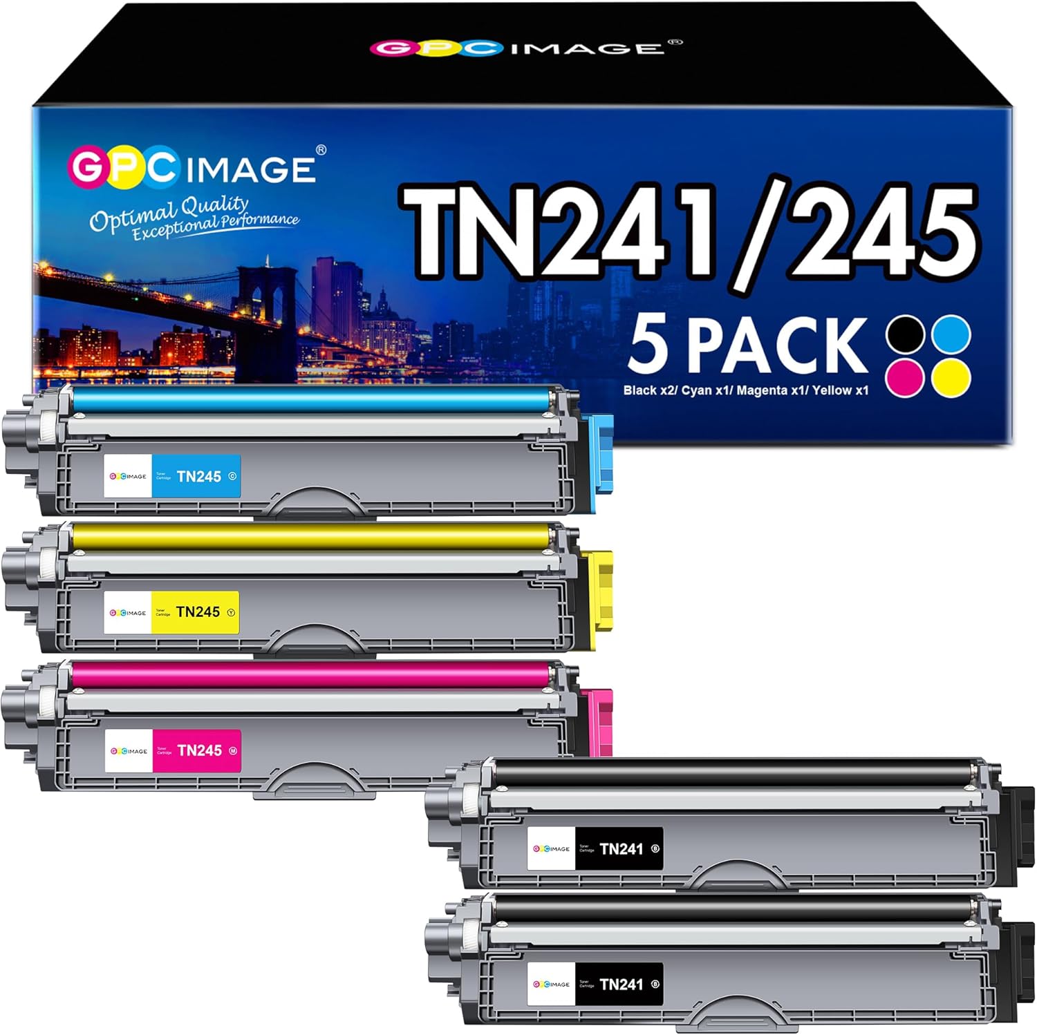 GPC Image TN241 TN245 Compatible Cartouche de Toner Remplacement pour Brother TN-241 TN-245 pour MFC-9330CDW DCP-9020CDW MFC-9340CDW HL-3140CW HL-3150CDW MFC-9140CDN HL-3170CDW (5-Pack)