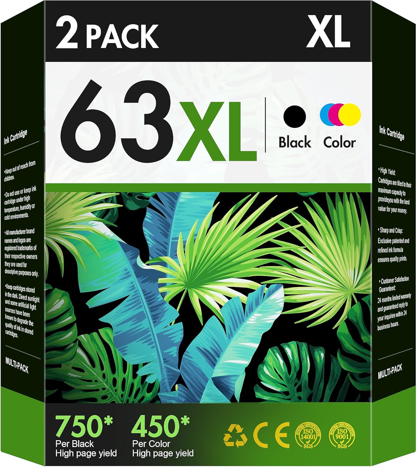 VOREDO 63XL Ink Cartridges Black and Color Replacement for HP Ink 63 63XL HP63 Work for DeskJet 1112, 2130, 3630 Series; Envy 4510, 4520; OfficeJet 3830, 4650, 5200 Printer F6U63A F6U64A (2 Pack)
