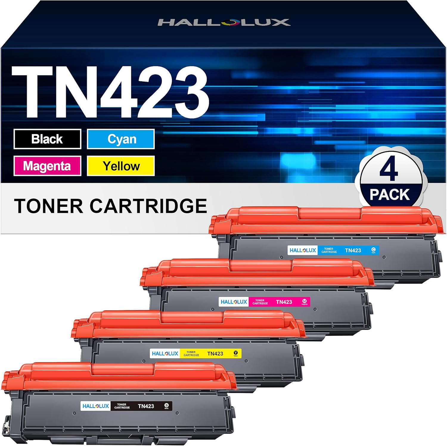 TN423 TN-423 Cartuchos de Tóner Compatible para Brother TN-423 TN421 TN-421 para Brother MFC-L8690CDW Toner HL-L8260CDW DCP-L8410CDW HL-L8360CDW (1Negro, 1Cian, 1Magenta, 1Amarillo, Pack de 4)