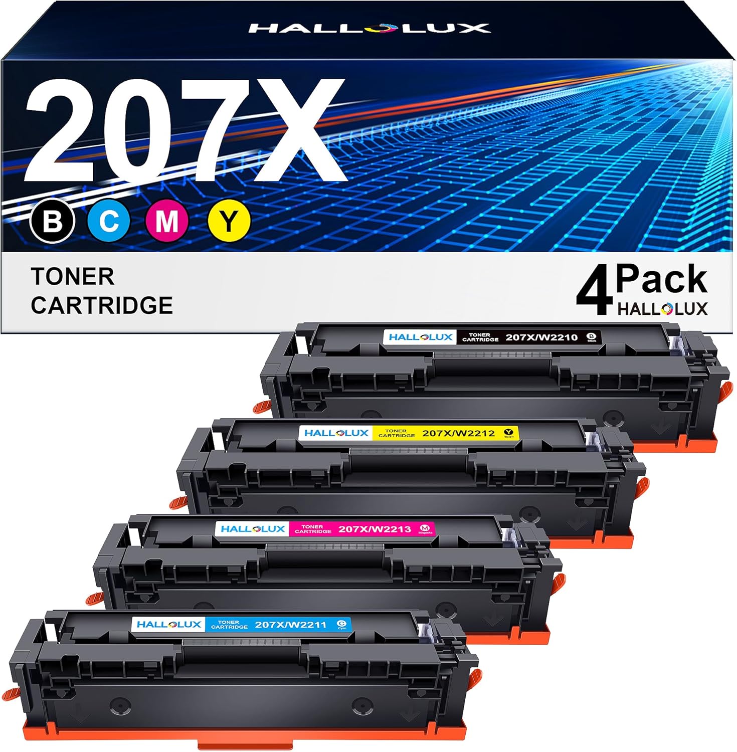 HALLOLUX Tóner 207X Compatible para HP Toner 207A 207X W2210X para HP Color Laserjet Pro MFP M283fdw M255dw M282nw M283fdn M255nw(4er-Pack, sin Chip