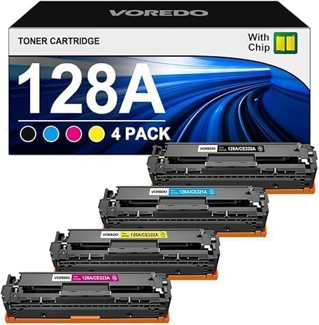 VOREDO 128A Toner Cartridges Replacement for HP 128A CE320A CE321A CE322A CE323A High Yield for Laserjet Pro CM1415 CP1525 CP1525n CP1525nw CM1415fn CM1415fnw Printer (1 Black 1 Cyan 1 Magenta 1 Yellow)