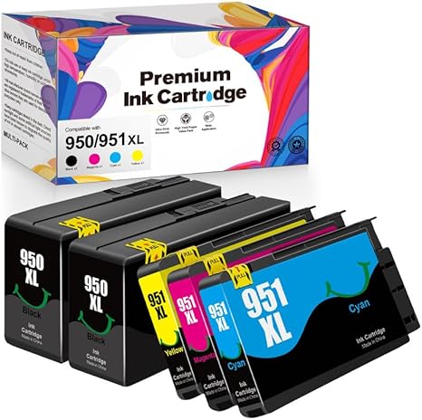 SHEENGO 950XL 951XL Ink Cartridges Combo Pack Compatible for 950 951 Ink Cartridges Work for OfficeJet Pro 8600 8610 8615 8620 8100 8630 8660 8640 276DW 251DW, 5 Pack, 2 Black,Cyan,Magenta,Yellow