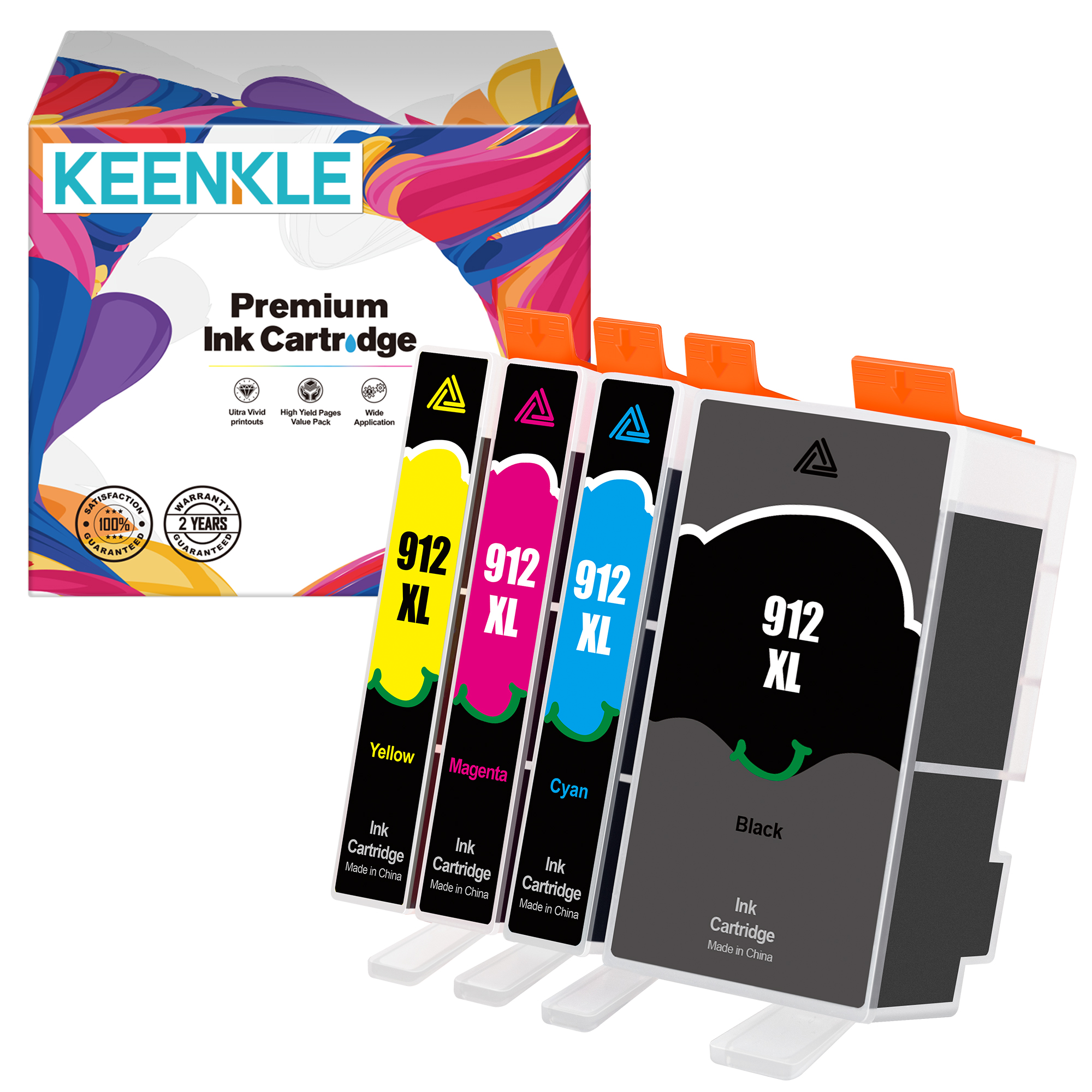 912XL 4-Pack Replacement Ink Cartridges for HP 912 XL for Officejet Pr