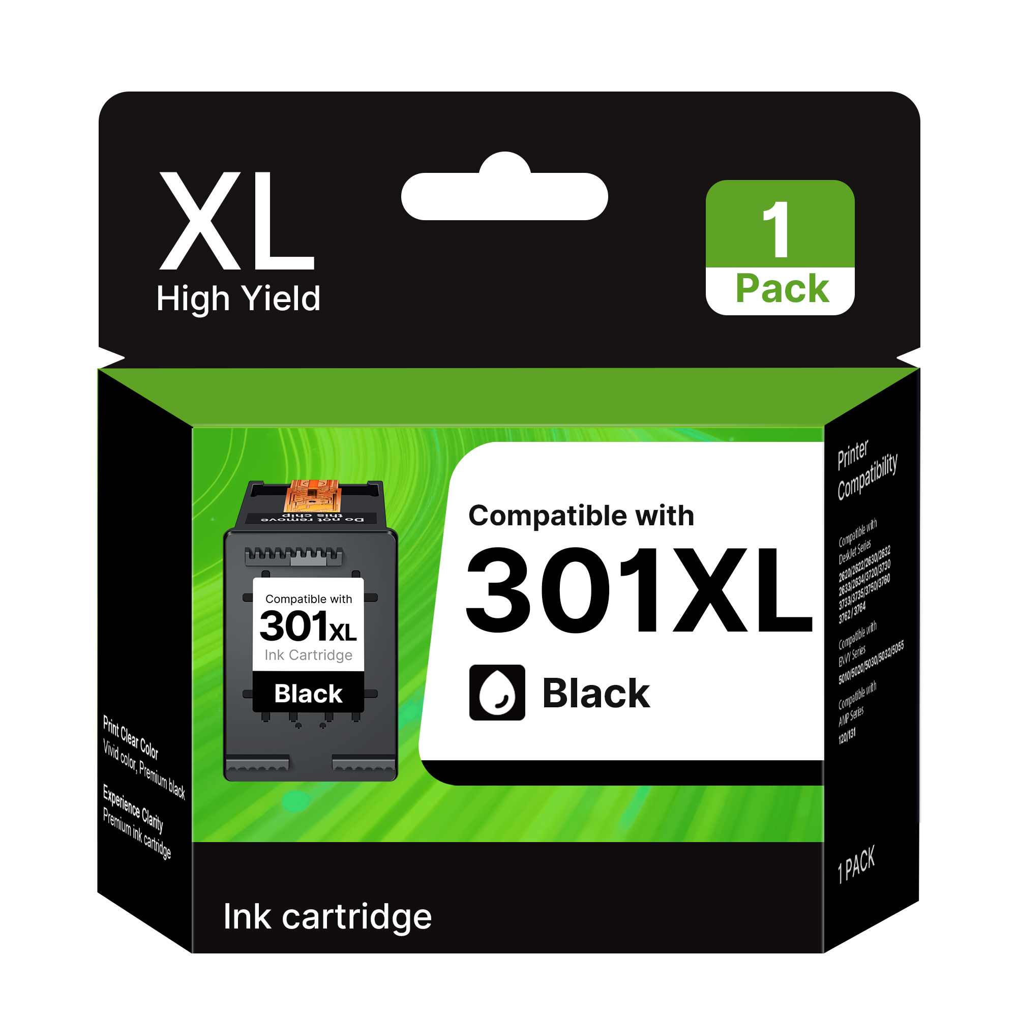 301 XL Black Ink Cartridge for HP 301 XL for HP 301 black for Envy 4500 4504 5530 5532 5534 DeskJet 2540 2548 1510 2050 3050 1050 Officejet 4630 2620 2622 (Black, 1-Pack)