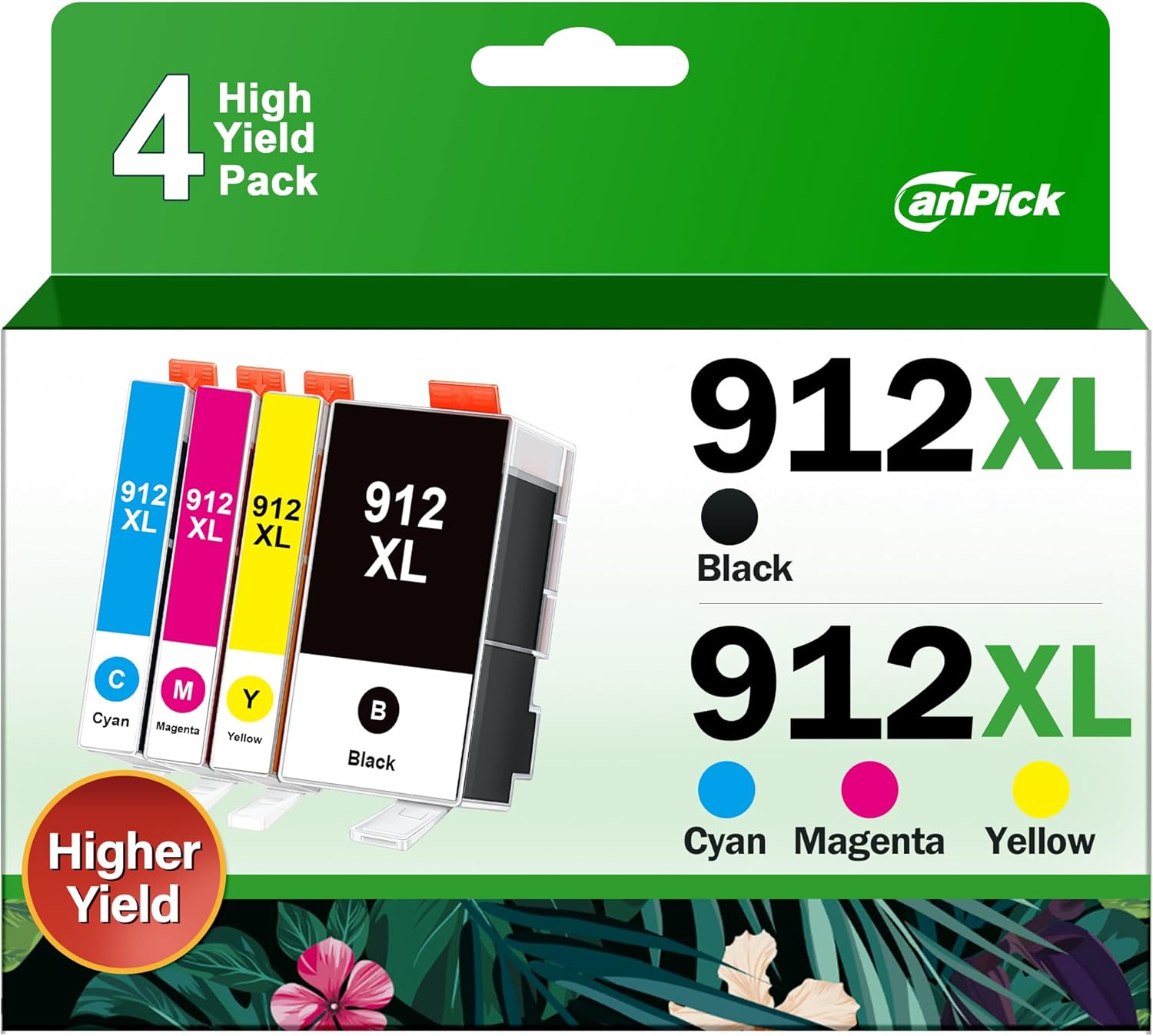 CanPick 912 912XL Druckerpatronen Kompatibel für HP 912 912XL Multipack für HP OfficeJet 8012 8014 8015 8017 HP OfficeJet Pro 8022 8023 8024 8025(‎‎‎‎‎‎‎Schwarz Cyan Magenta Gelb, 4er-Pack)