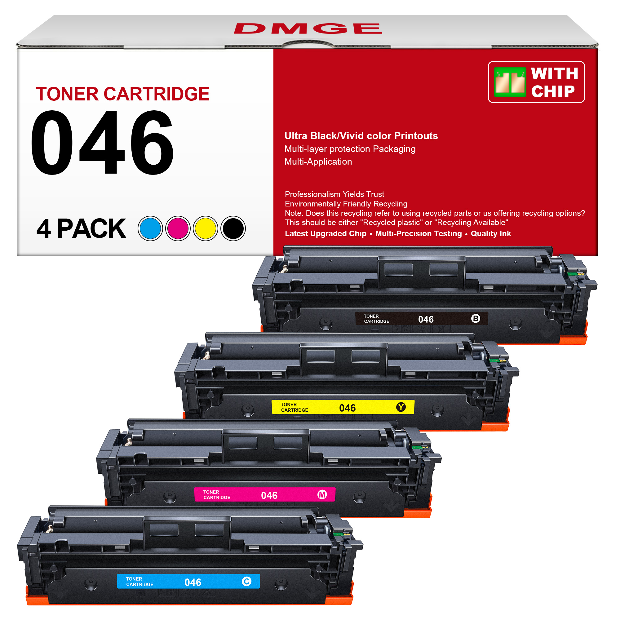 046 Toner Cartridge - Replacement for Canon 046 Toner Cartridge Set CRG-046 046H CRG-046H for Color ImageCLASS MF733Cdw MF731Cdw MF735Cdw MF654Cx Series Printer (Black Cyan Yellow Magenta, 4-Pack)