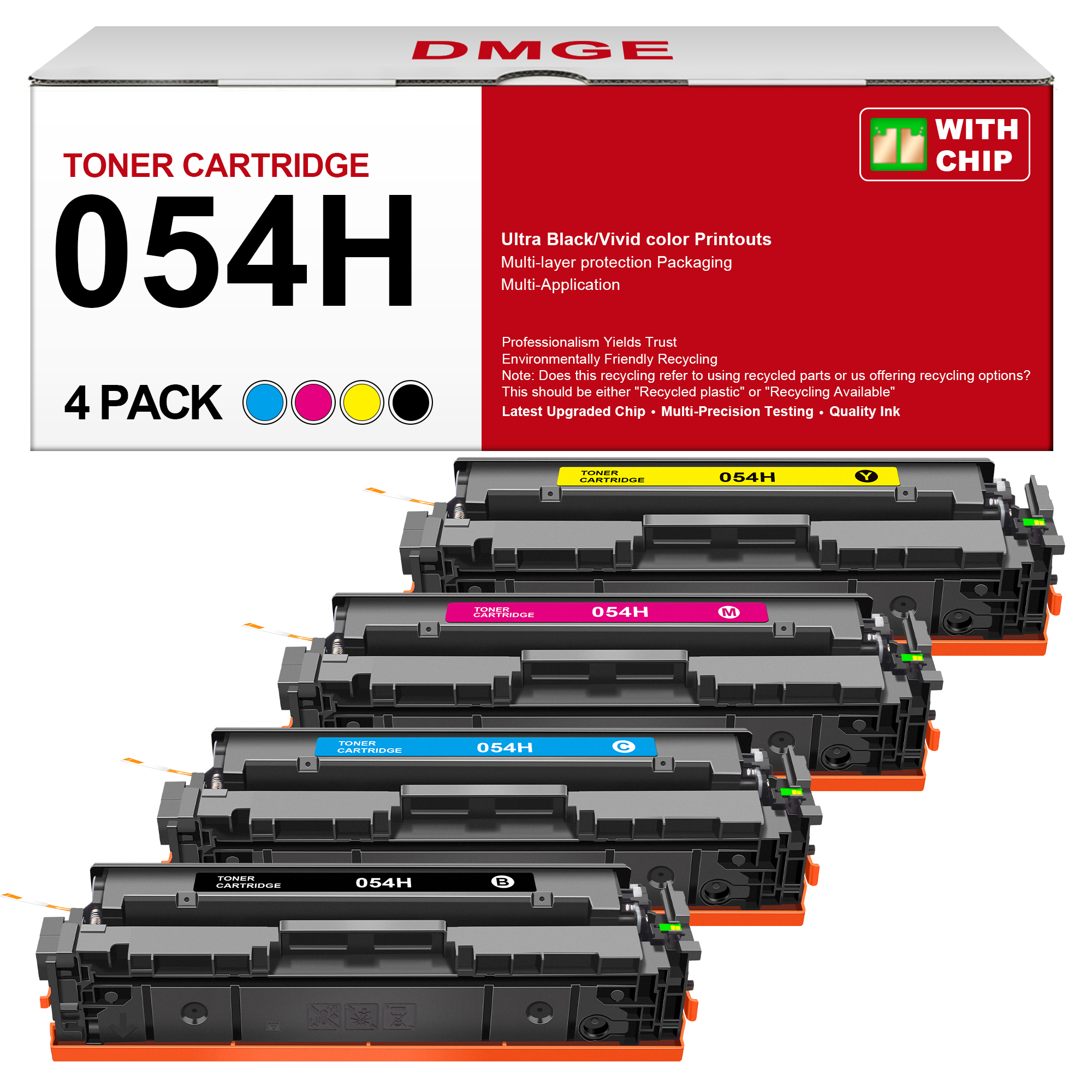 054H 054 Toner Cartridge Set Replacement for Canon 054H 054 CRG-054 Compatible with Canon Color imageCLASS MF642Cdw Toner Cartridges, MF644Cdw, MF641Cdw, LBP622Cdw Laser Printer,4 Pack