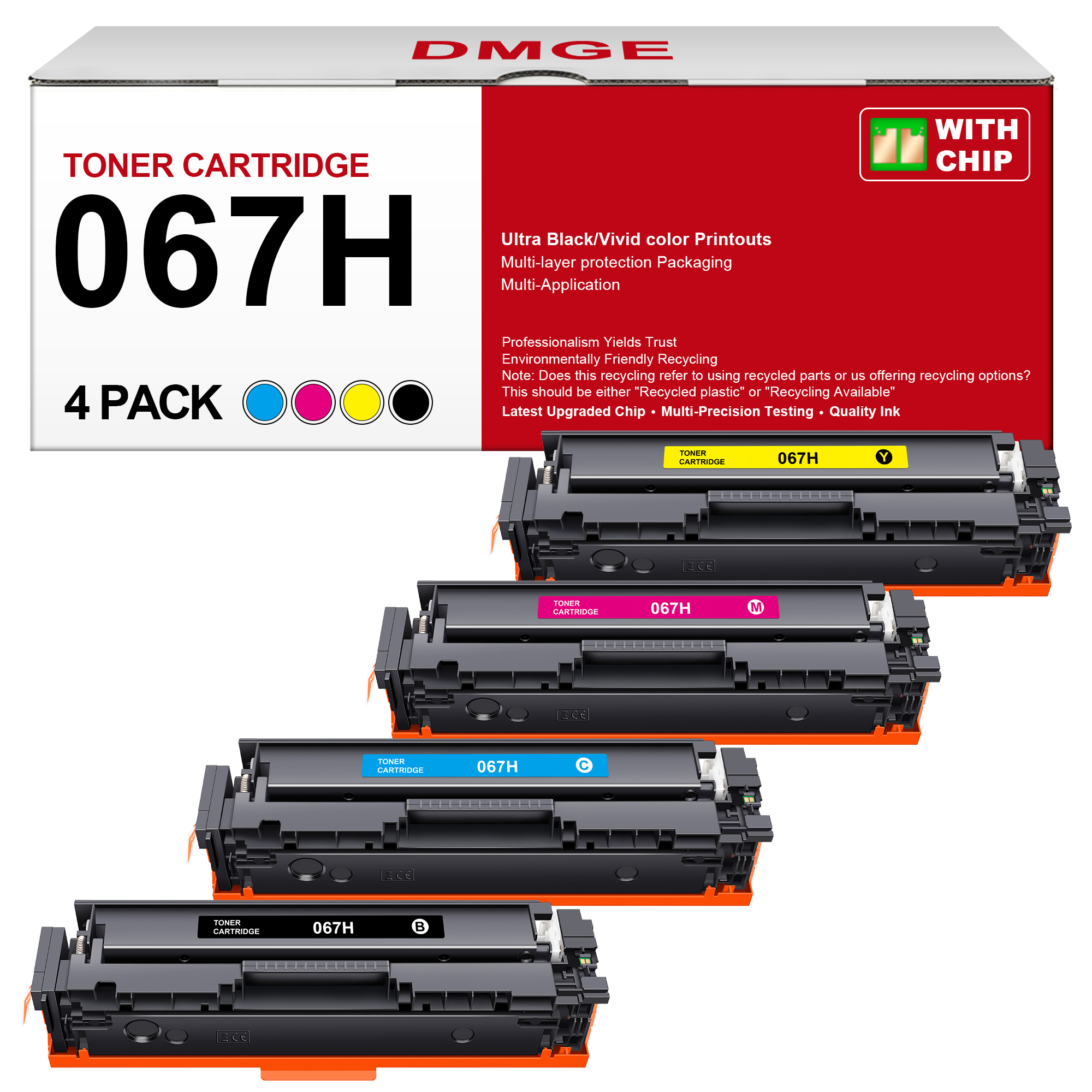 (High Yield) 067 Toner Cartridge Set MF654Cdw MF656Cdw - 4 Pack 067H Toner Compatible with Canon Color imageCLASS MF656cdw MF654Cdw MF653Cdw LBP632Cdw LBP633Cdw Printers