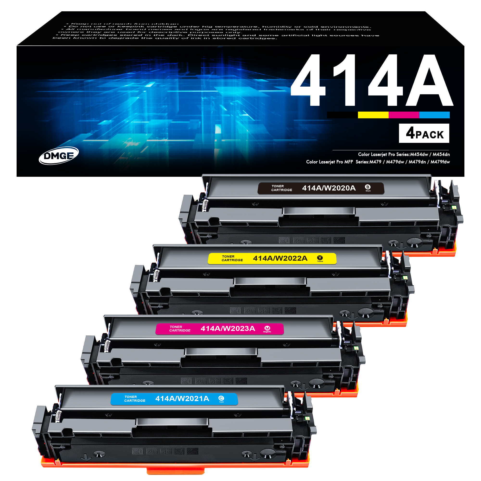 414A Toner Cartridges 4 Pack (With Chip) Compatible Replacement for HP 414A 414X Works with HP Color Laserjet Pro MFP M479fdw Toner, Color Laserjet Pro M454dw M454dn M480f M455dn Series Printer︱W2020A