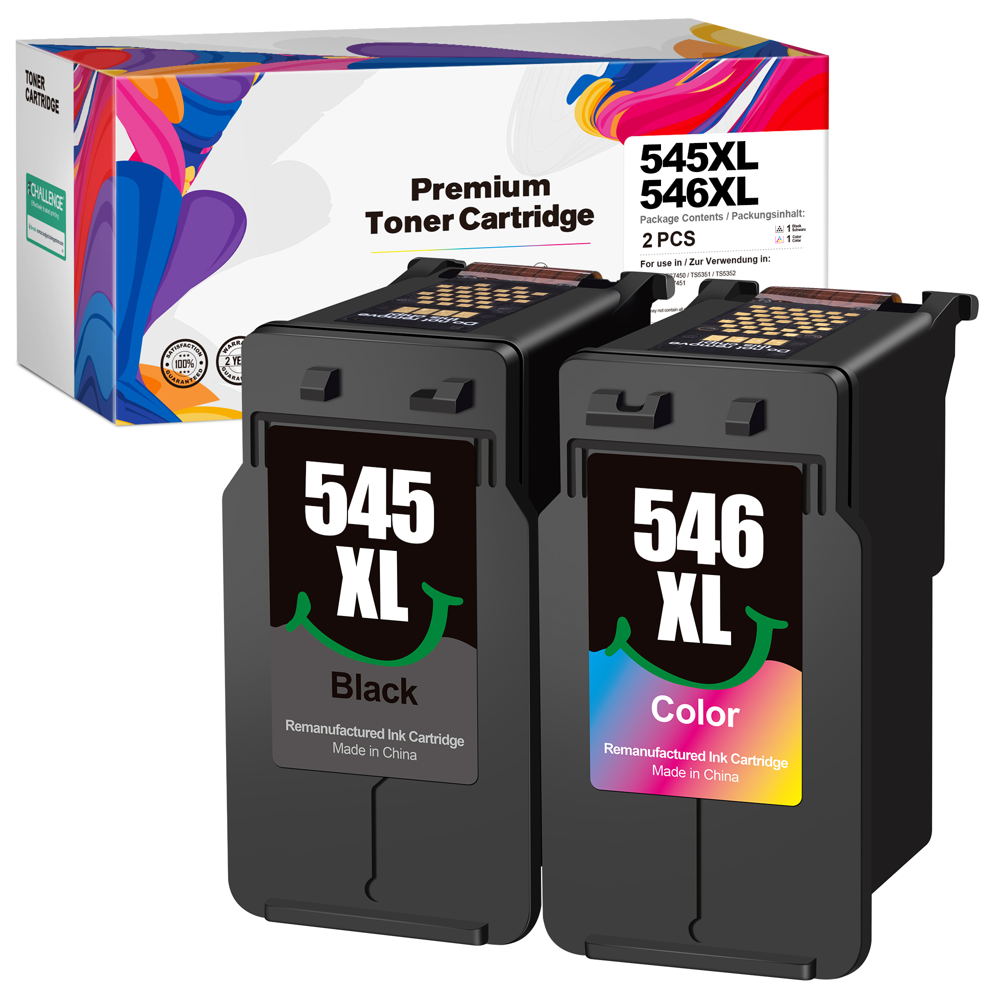 ECHALLENGE PG-545XL CL-546XL für Canon Druckerpatronen 545 546 XL Multipack Patronen für tr4550 Patronen PIXMA MX495 TS3150 TR4551 MX490 MG3050 TS3350 MG2950 MG2550S TS3151 TR4500(1 Schwarz, 1 Farbe)