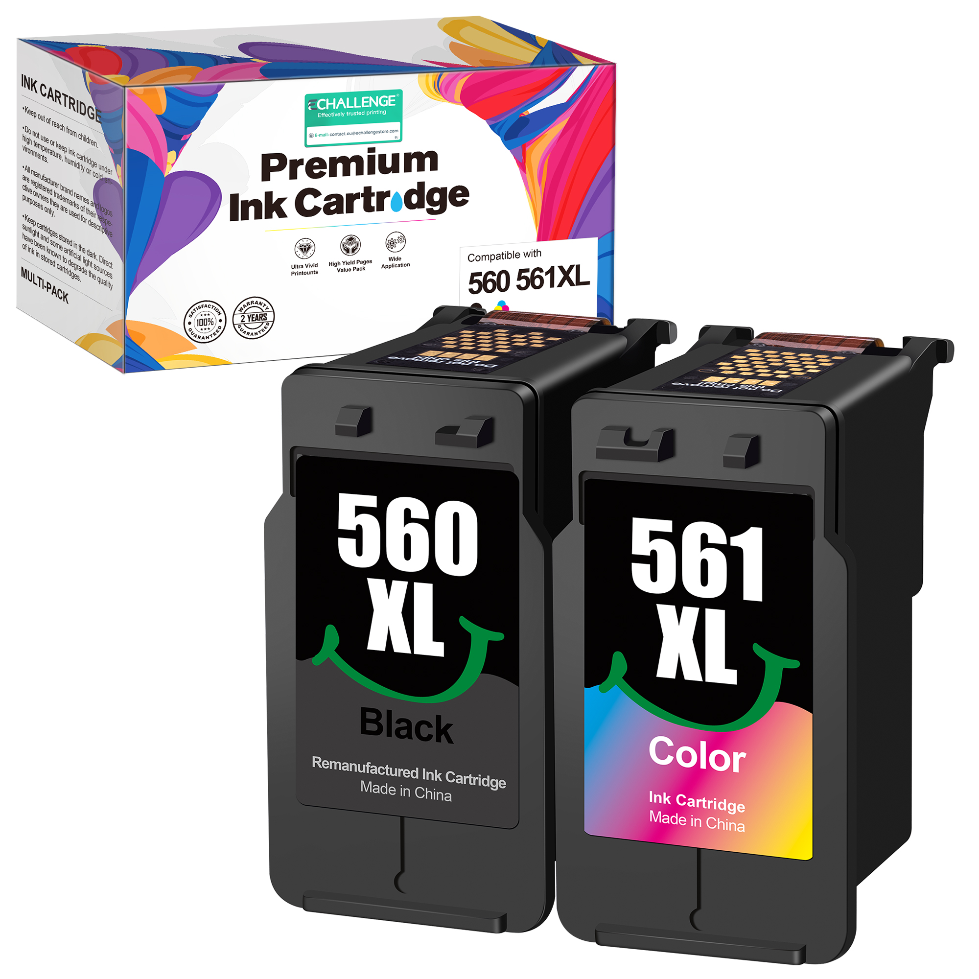 ECHALLENGE PGI-560XL CLI-561XL für Canon 560 561 patronen Multipack Tintenpatrone für Canon 560XL 561XL für Pixma TS5350 TS5351 TS5352 TS5353 TS7450 TS7451 (Schwarz, Farbe, 2er-Pack