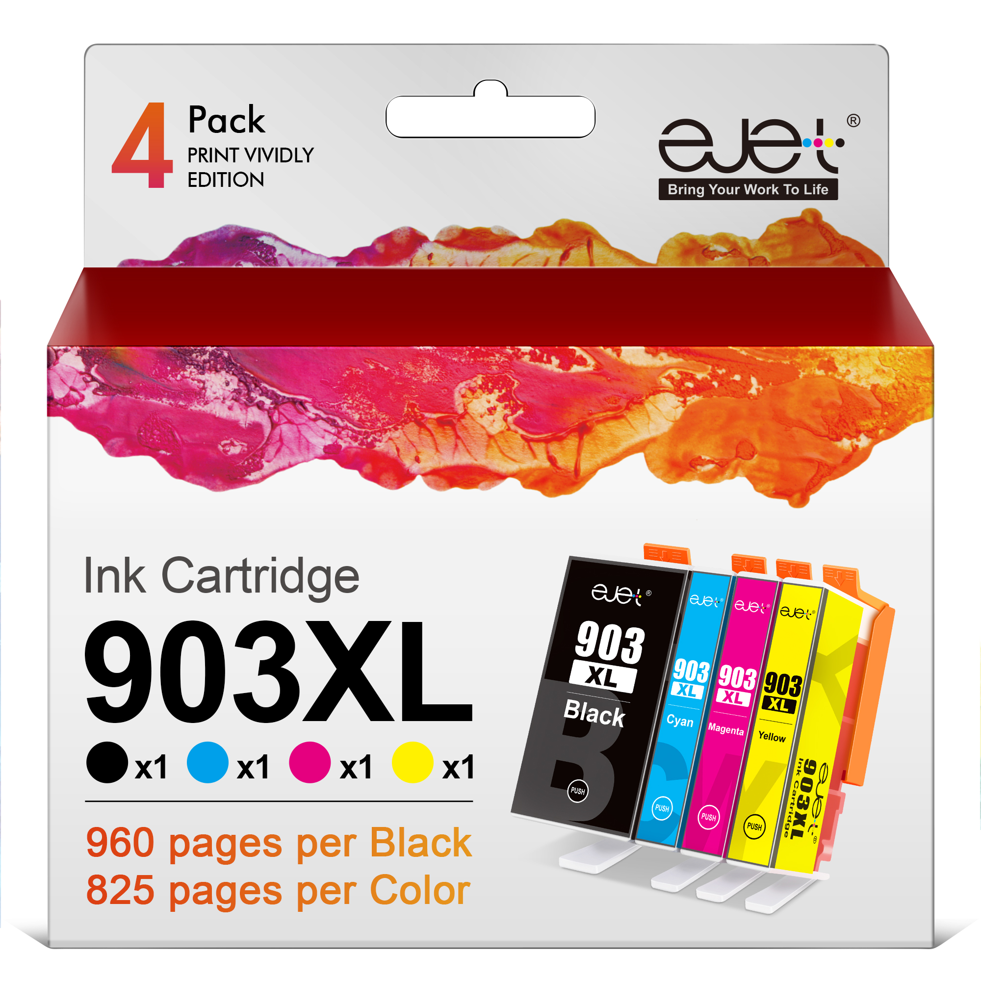 ejet 903 XL Multipack Kompatibel für HP 903 Druckerpatronen 903XL ‎‎‎‎‎‎‎Schwarz (Neustem Chip), für HP Officejet 6950 Druckerpatronen Officejet Pro 6970 6960 Patronen All-In-One Drucke