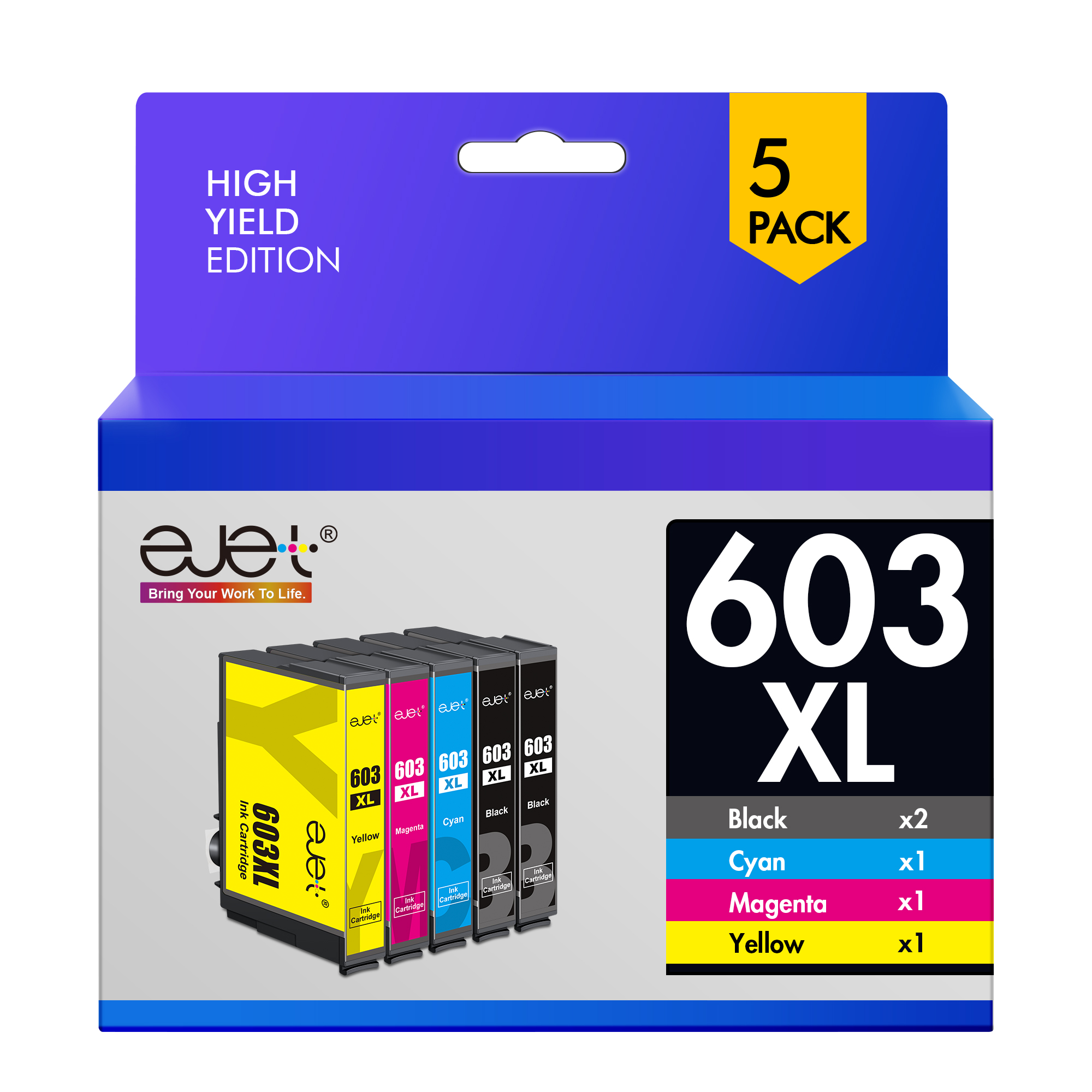  ejet 603XL Multipack Cartouches d'encre Remplacement pour Epson 603 XL pour Expression Home XP-2100 XP-4100 XP-4105 XP-2105 XP-3100 XP-3105 Workforce WF-2850 WF-2810 (Noir Cyan Magenta Jaune, 5-Pack)