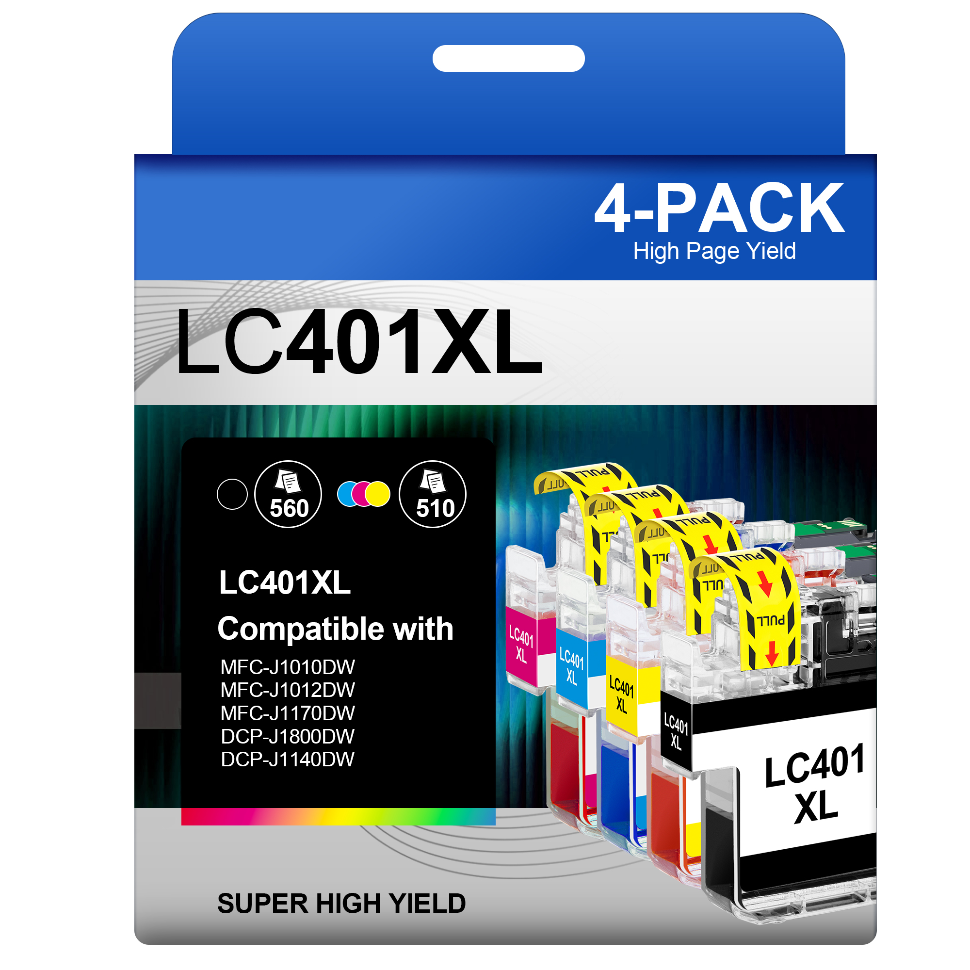 Gagalay LC401XL Ink Cartridges for Brother Printer LC401 Ink High Yield for Brother LC401 Ink Cartridges Work for MFC-J1010DW MFC-J1170DW MFC-J1012DW MFC-J1800DW(4 Pack, Black Cyan Magenta Yellow)