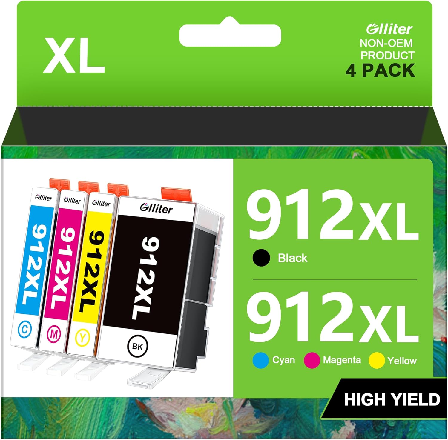 Glliter 912 XL für HP 912 Druckerpatronen für HP 912 XL für HP 912XL Multipack Kompatibel mit HP OfficeJet Pro 8022 8020 8024 Officejet 8012 8010 8014 Patronen (Schwarz Cyan Magenta Gelb, 4er-Pack)