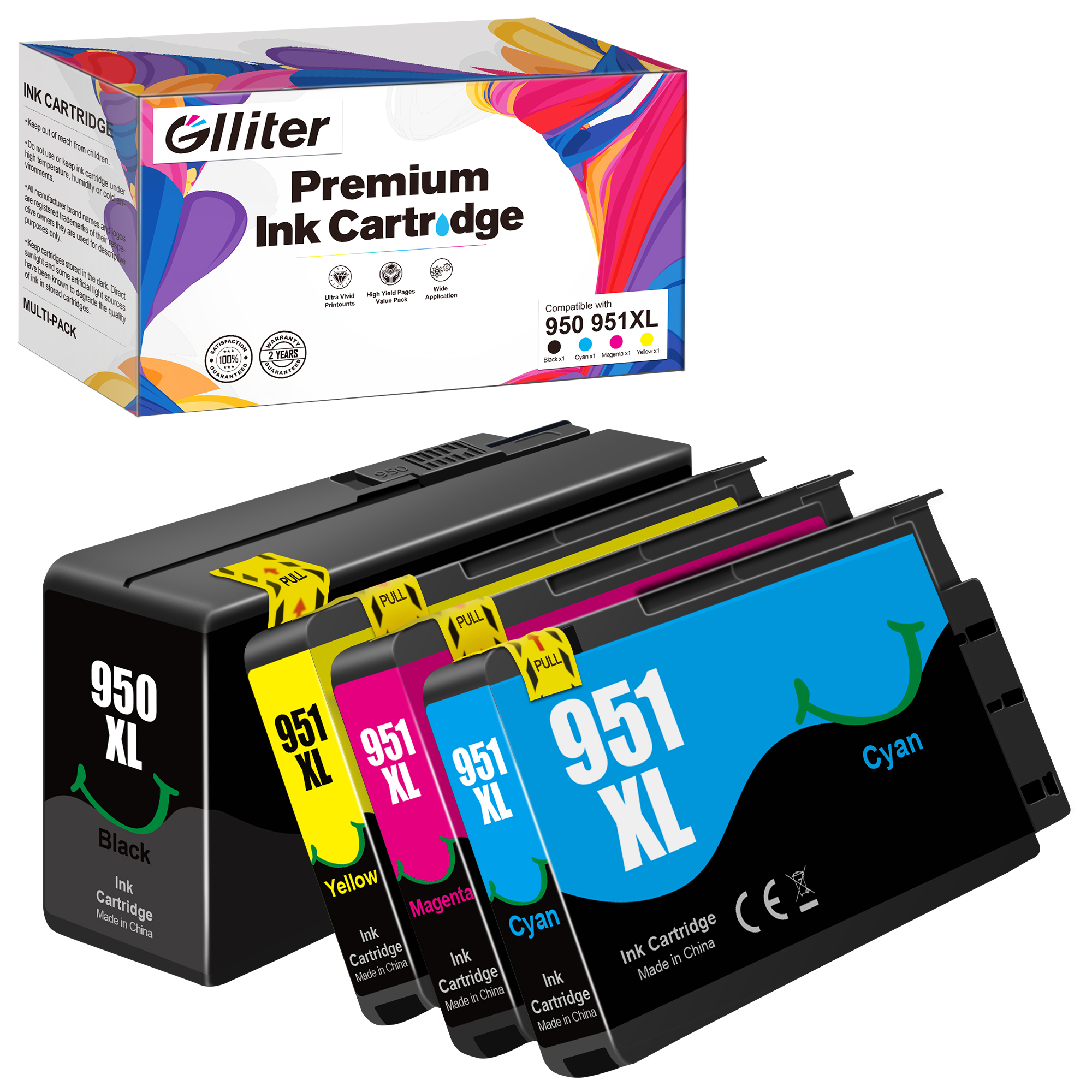Glliter 950XL 951XL Druckerpatronen Kompatible für HP 950 951 XL Multipack für HP Officejet Pro 8600 druckerpatronen für Officejet Pro 8610 8100 8620 8615 8625 8630 8640 8660 276dw (‎‎‎‎‎‎‎4er-Pack)