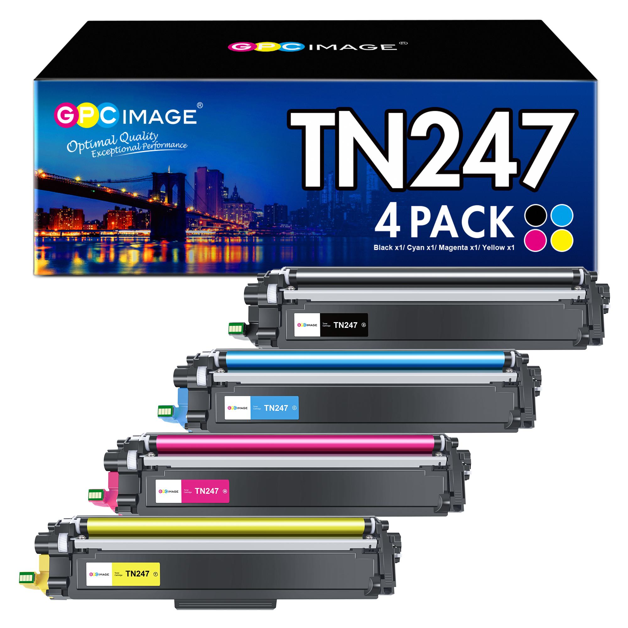 GPC Image TN247 Compatible Cartouche de Toner pour TN-243CMYK TN243CMYK TN 243 TN243 pour Brother DCP L3550CDW MFC-L3750CDW MFC-L3770CDW HL-L3270CDW HL-L3230CDW (Noir Cyan Magenta Jaune, 4 Pack)