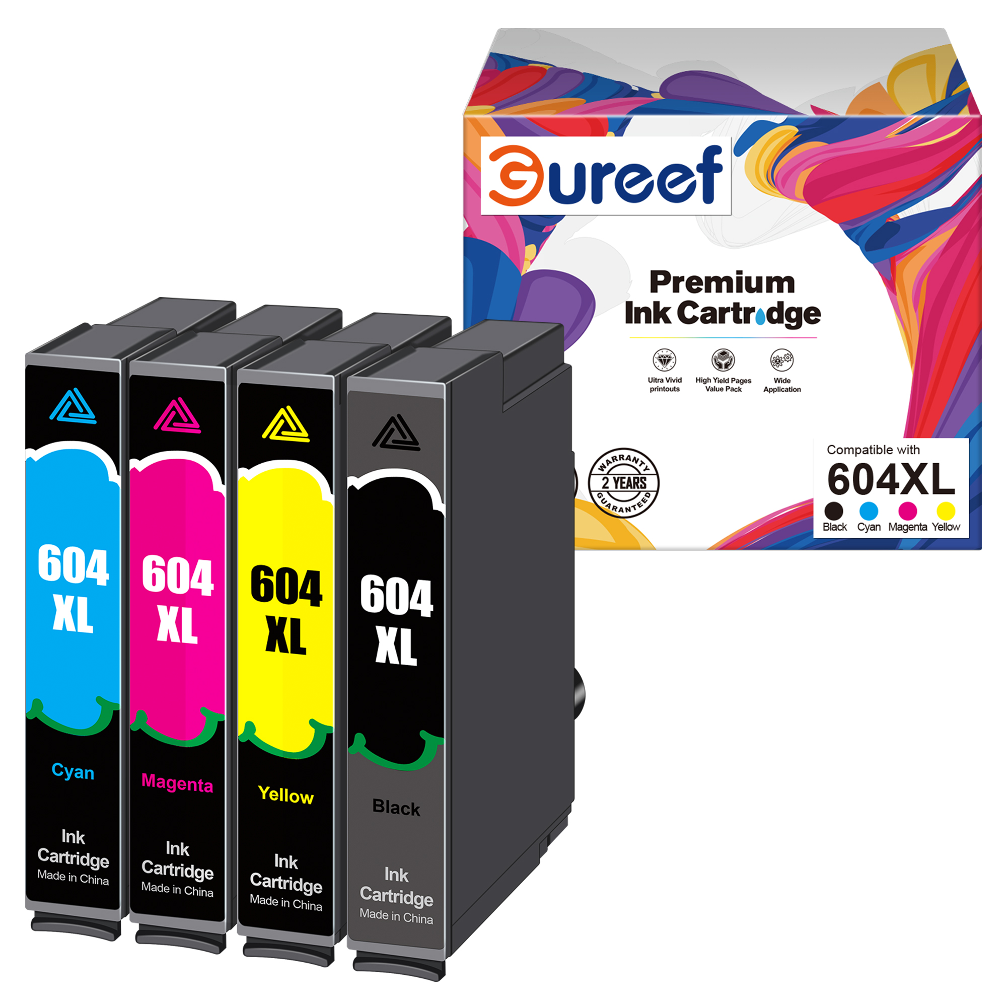 Gureef 604XL Ink Cartridges Replacement for Epson 604 Ink Cartridge Multipack for Epson XP2200 ink cartridges Expression Home XP-2205 XP-3200 XP-3205 XP-4200 XP-4205 Workforce WF-2930 WF-2935 (4 Pack)