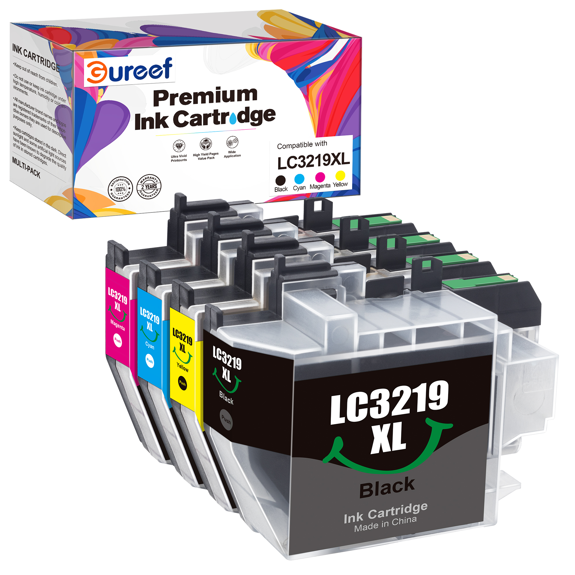 Gureef LC3219XL Ink Cartridges Replacement for Brother LC3219 XL LC3217 for Brother MFC-J5330DW MFC-J5335DW MFC-J5730DW MFC-J5930DW MFC-J6530DW MFC-J6930DW MFC-J6935DW (B/C/M/Y, 4-Pack)