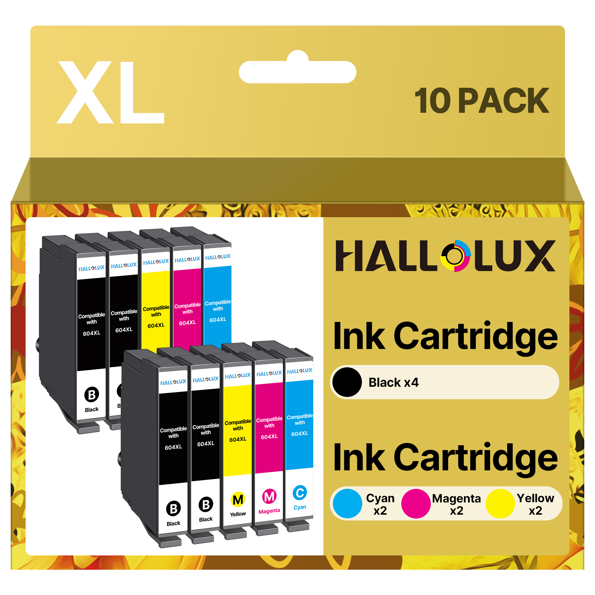 HALLOLUX Compatible pour 604 XL Cartouches d'encre Compatible pour 604XL pour Epson XP-2200 XP-2205 XP-4200 XP-4205 XP-3200 XP-3205 Workforce WF-2930 WF-2910 WF-2950 (10 Pack)