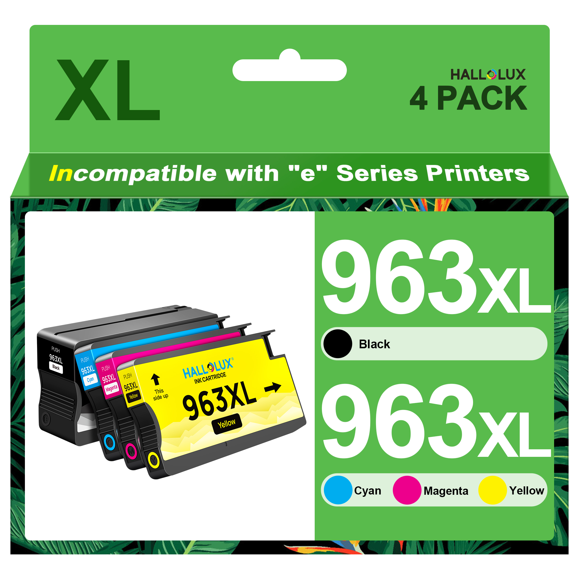 HALLOLUX 963XL Cartouches d'encre Remplacement pour HP 963 963 XL pour OfficeJet Pro 9010 9012 9020 9014 9015 9016 9018 9019 9022 9025 (4-Pack)